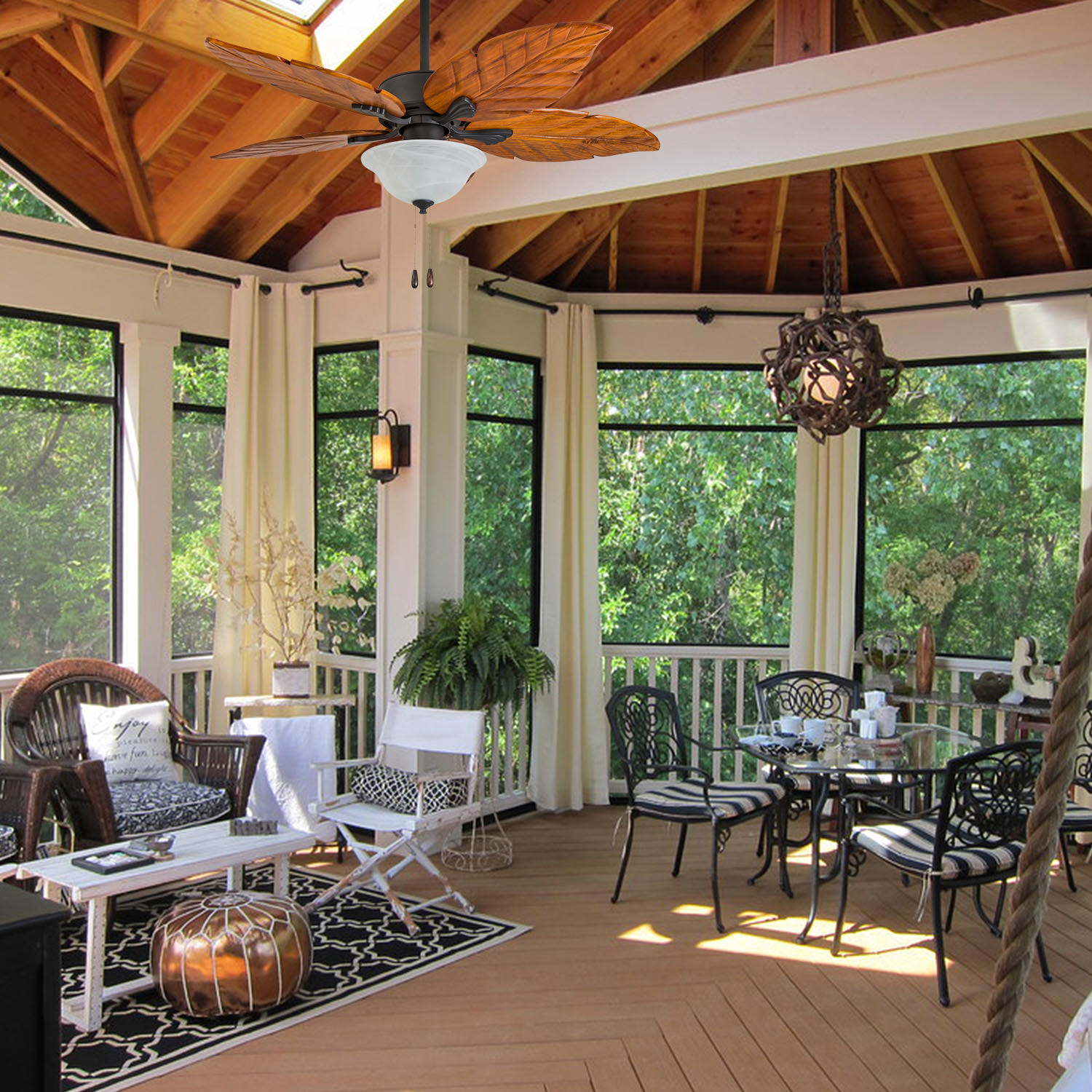 Prominence Home 50676-35 Misty Peak Tropical 52-Inch Aged Bronze Indoor Ceiling Fan, LED Bowl Light with Dark Cherry Hand Carved Wood Blades - Image 4