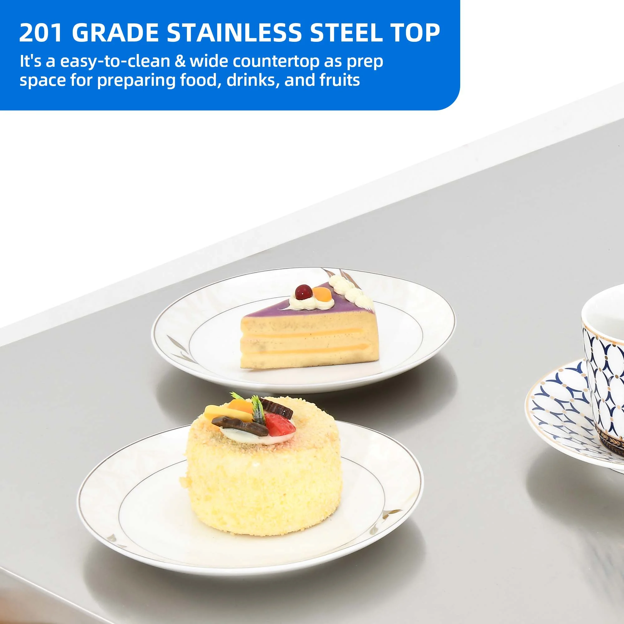 Dextrus Outdoor Kitchen Island Rolling Trolley Cart Stainless Steel Tabletop, Kitchen Storage Dining Serving Cart - Natural Wood - Image 2