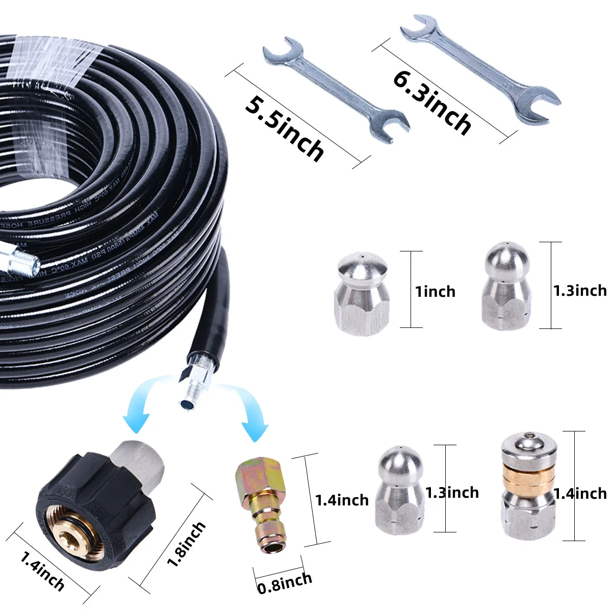 Powerful 100FT Sewer Jetter Kit for Pressure Washer 5800PSI Drain Cleaner Hose NPT Corner Rotating Nozzle Essential Jetting Attachment - Image 2