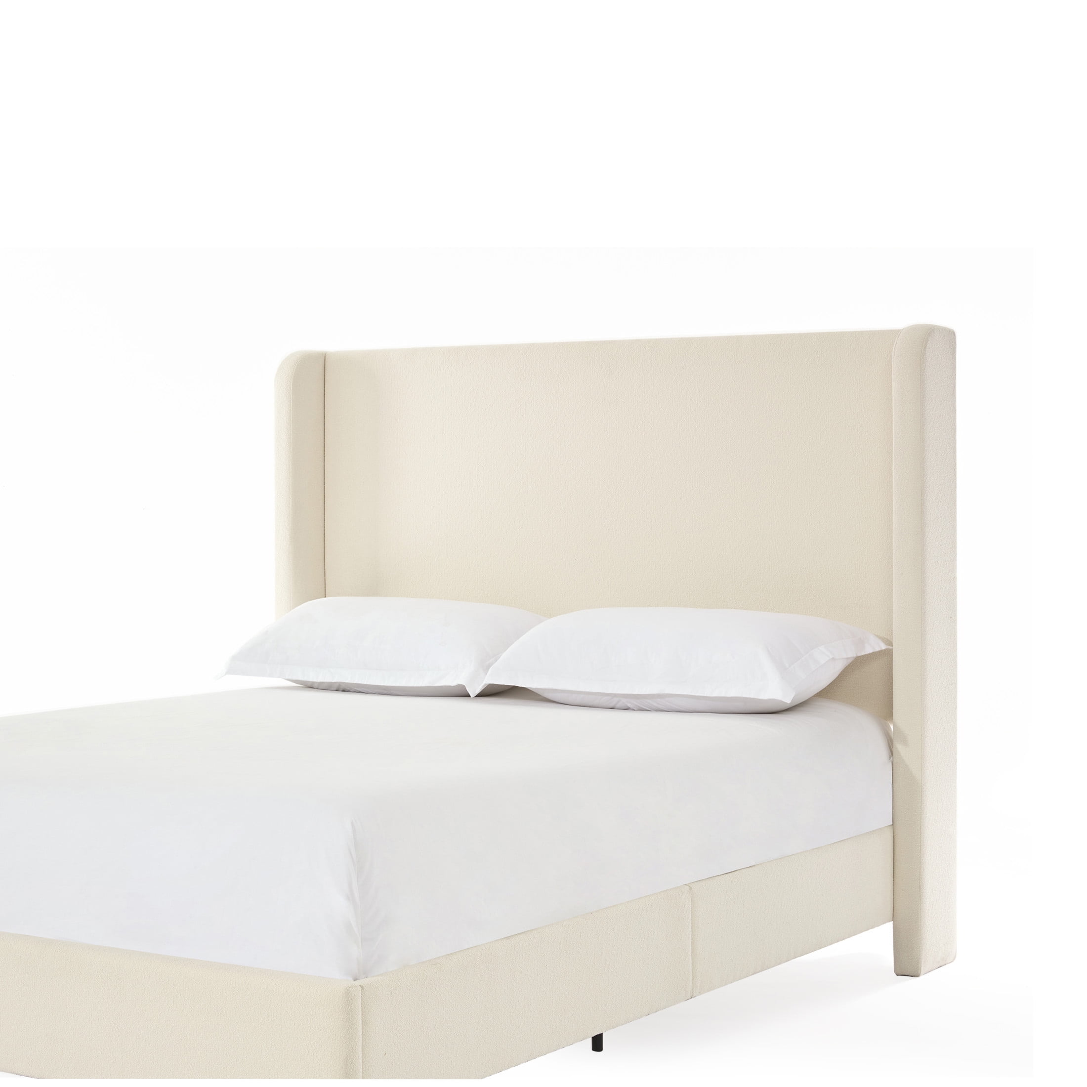 Noble House Harper Indoor Upholstered Metal Tall Headboard Queen Bed, Beige Boucle - Image 8