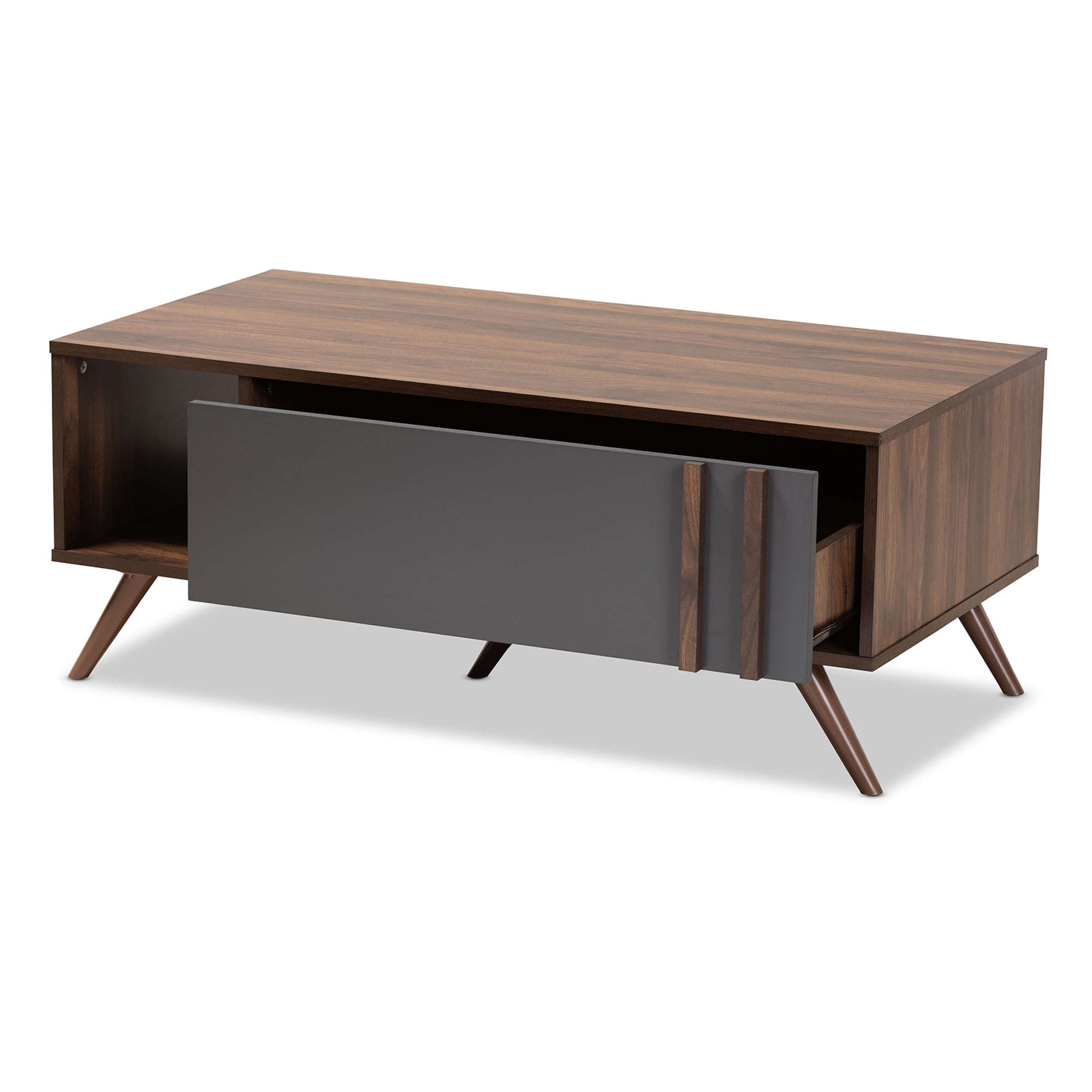 Baxton Studio Naoki Modern and Contemporary Two-Tone Grey and Walnut Finished Wood 1-Drawer Coffee Table - Image 3