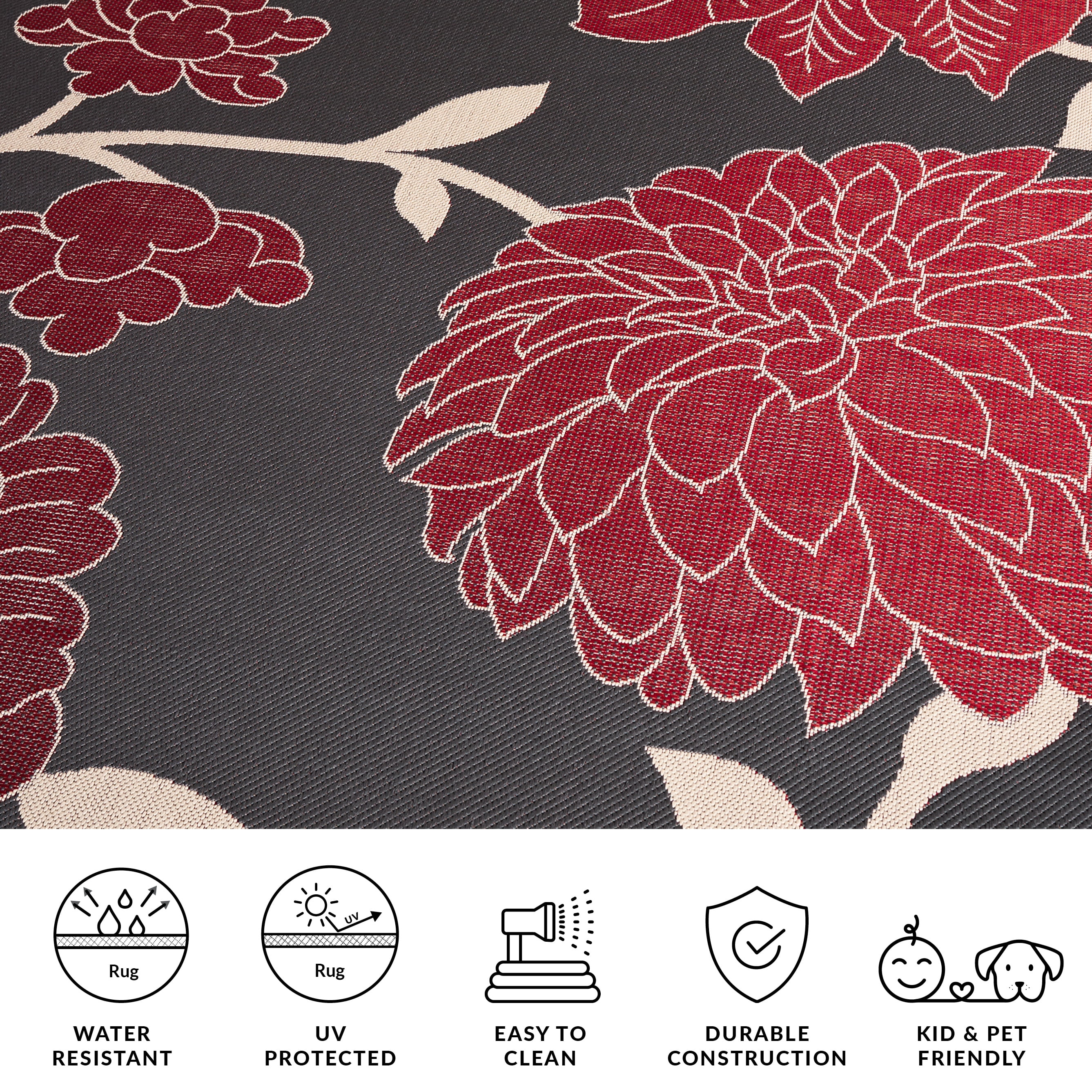 Safavieh Courtyard Tyson Floral Indoor/Outdoor Area Rug, Anthracite/Red, 6'7" x 9'6" - Image 2