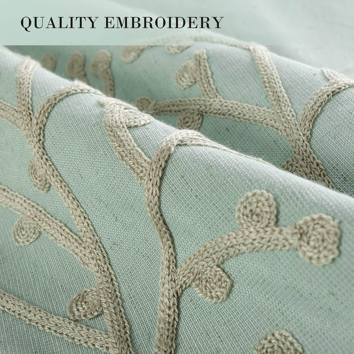 VOGOL Grey Branch Embroidered Faux Linen Grommet Curtains Drapes for Bedroom, Energy Efficient Window Treatment Panels, W52"xL96", 2 Panels - Image 3