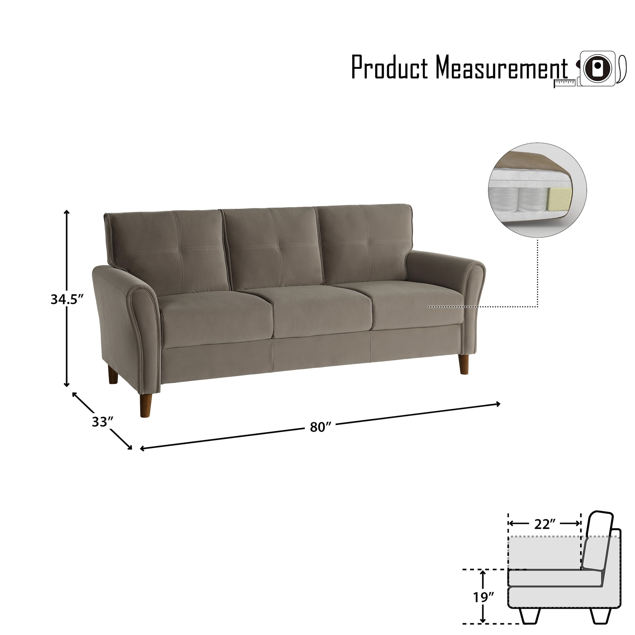 OakvillePark Copley Velvet Fabric Upholstered Living Room Sofa, Brown - Image 5