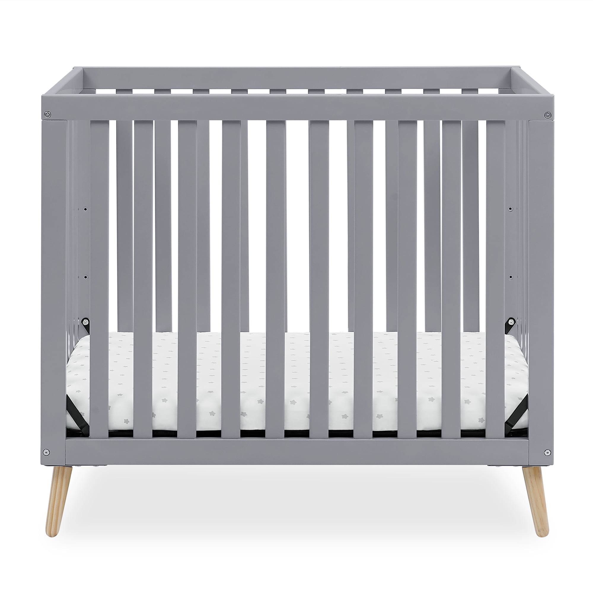 Delta Children Essex Convertible Mini Baby Crib with 2.75-Inch Mattress, Grey w/Natural - Image 2