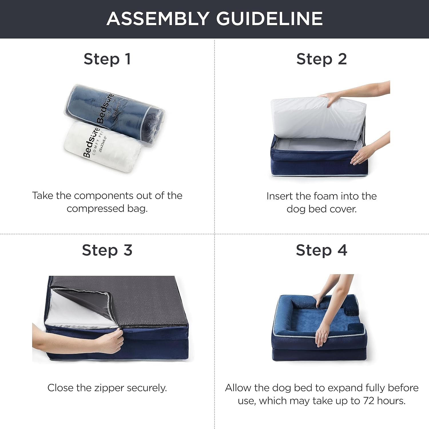 Cozy Comfort XXL Orthopedic Dog Bed, Washable Great Dane Dog Sofa Beds for Giant Dogs,Navy Blue, 53"L x 42"W x 8"Th - Image 2