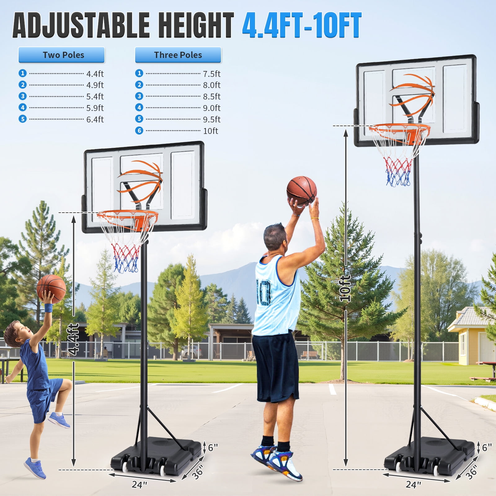 Ktaxon 44inch Portable Basketball Hoop Outdoor, Basketball Goal System 4.4-10ft Height Adjustable, Shatterproof Backboard,Gray Orange - Image 9