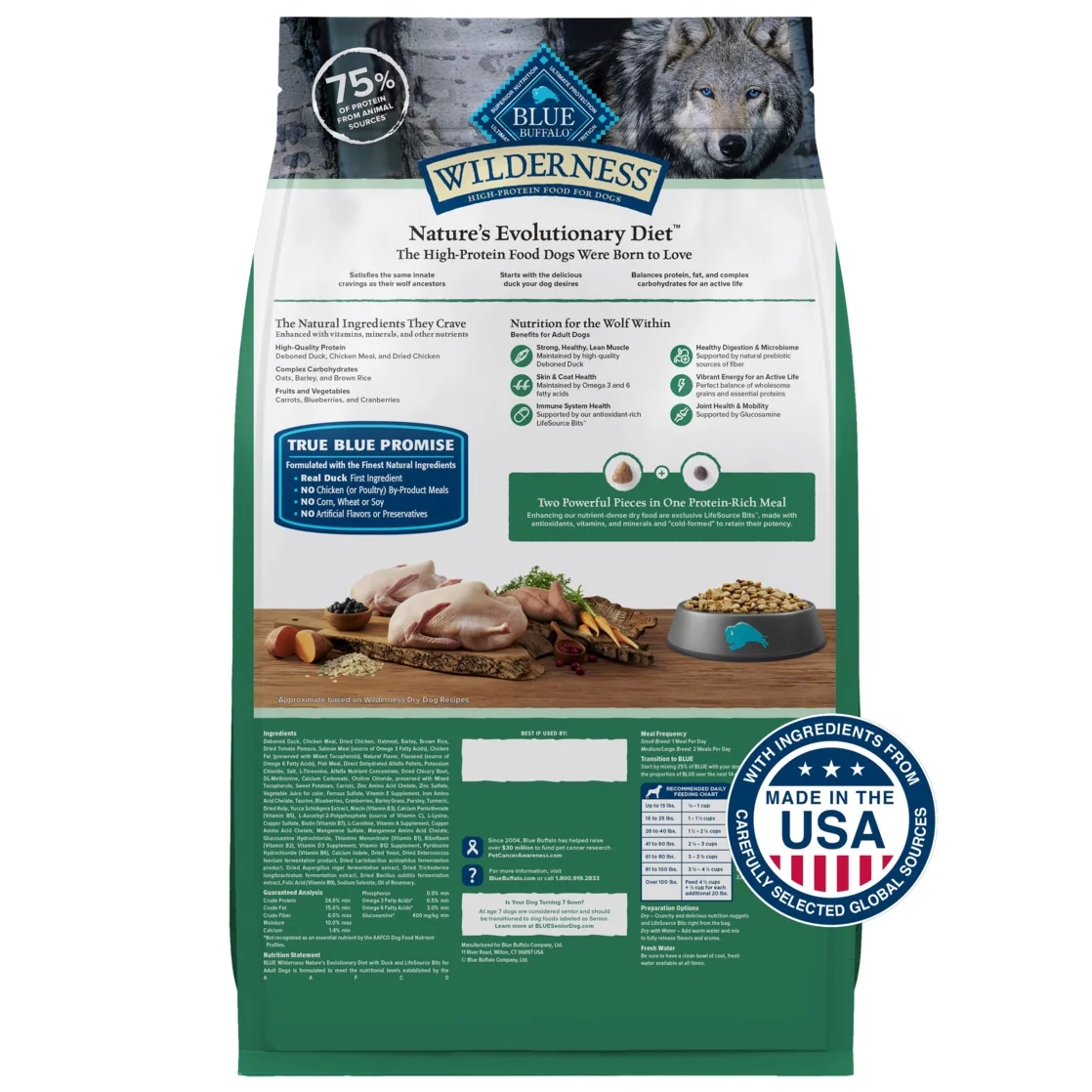 Blue Buffalo Wilderness Natural High-Protein Dry Food for Adult Dogs, Duck, 13-lb bag. - Image 5