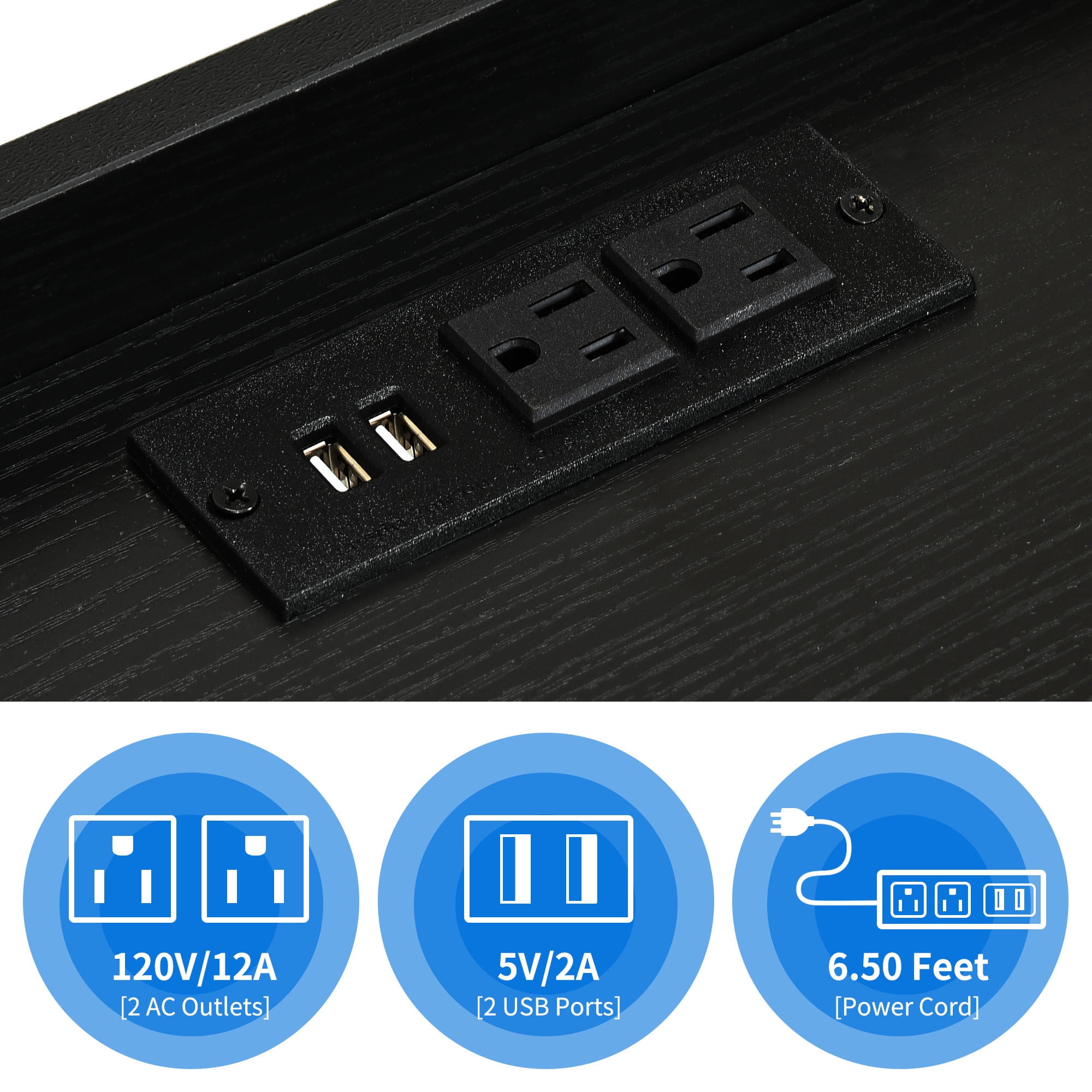 DEXTRUS Record Player Turntable Stand with Power Outlets and LED Lights, Holds 150-200 Albums, Black - Image 7