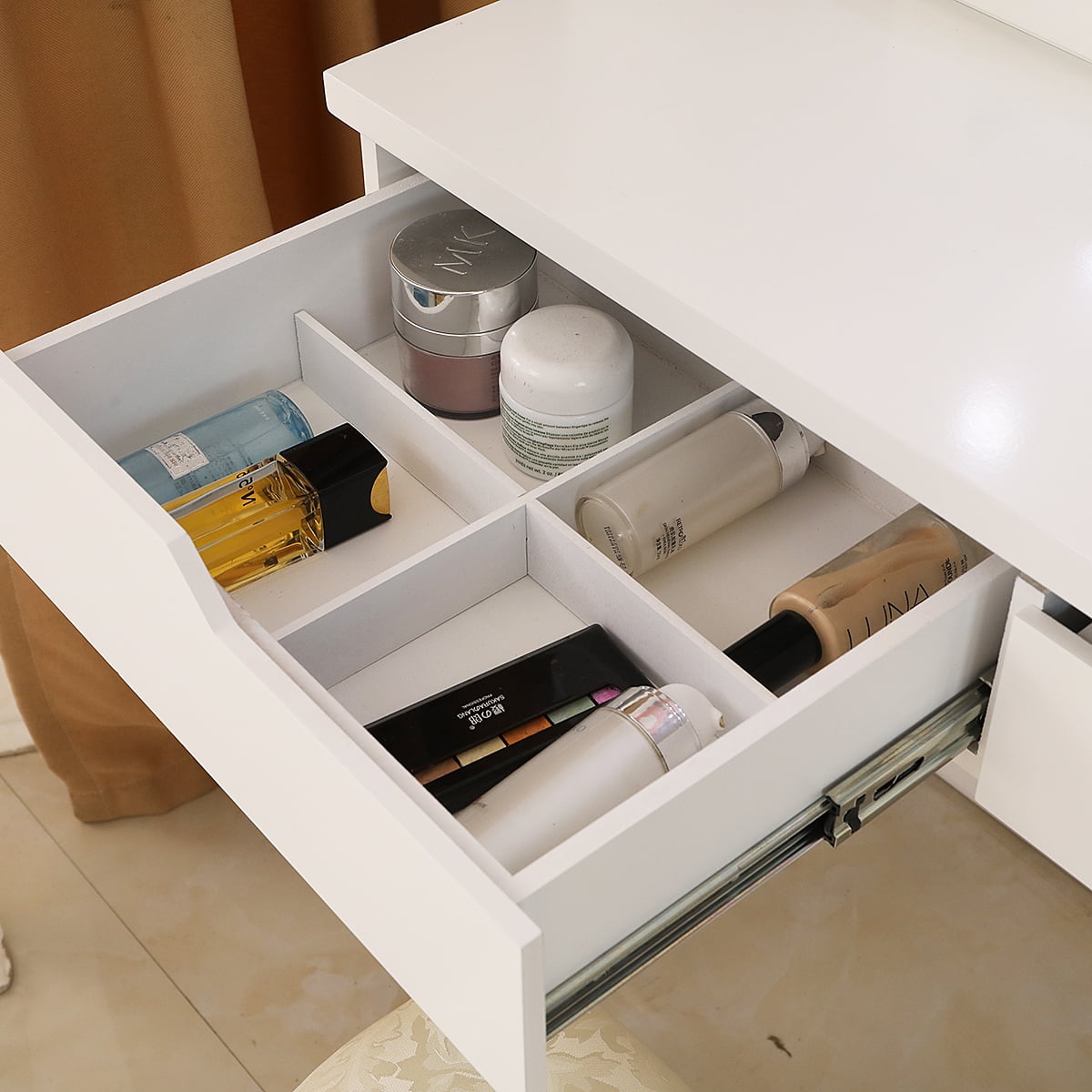 Ktaxon Dressing Table, Light Bulbs and Cushioned Stool Table Set, White - Image 2