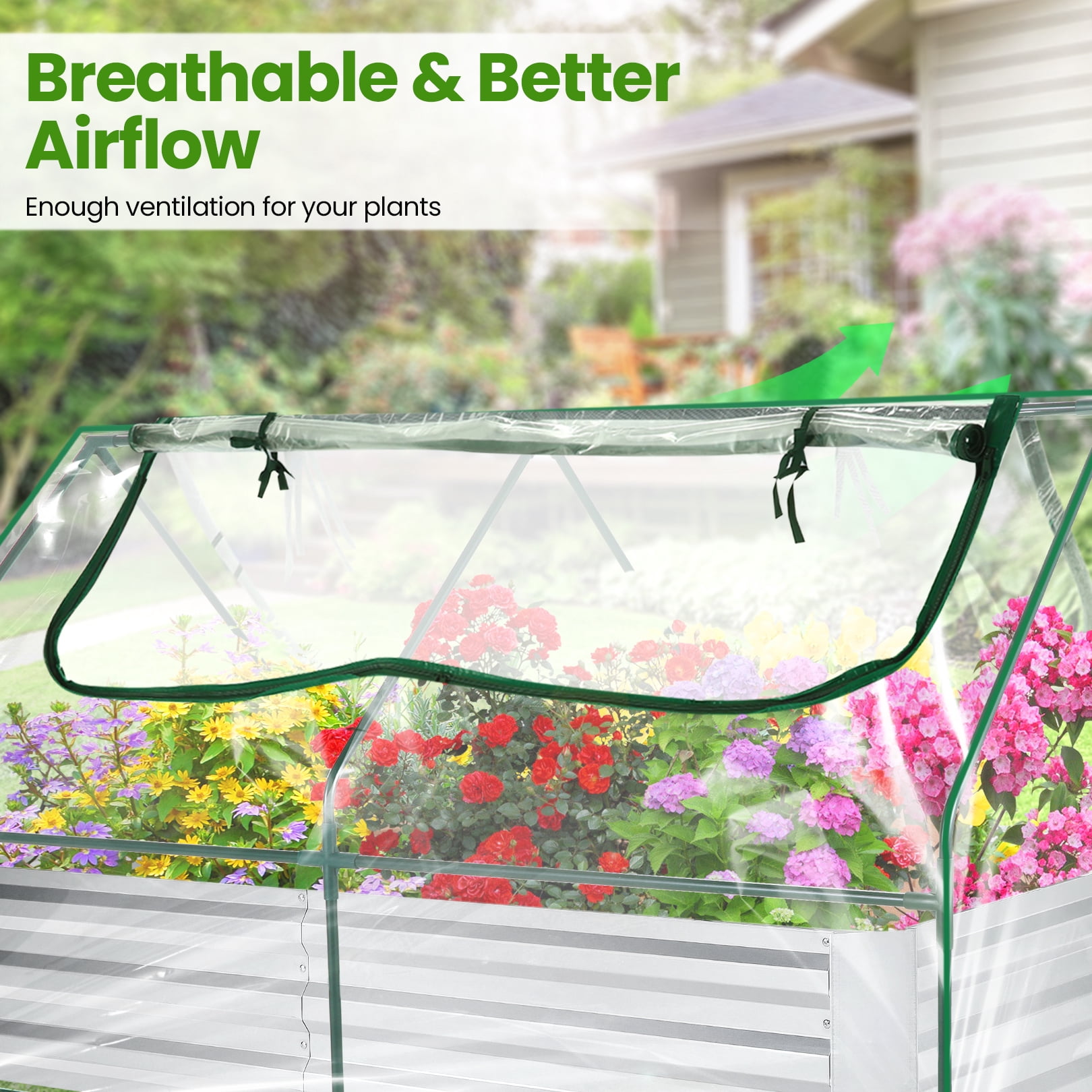 Funcid Galvanized Raised Garden Bed with Cover, Outdoor Metal Planter Box 2 Roll-Up Windows Mini Greenhouse for Growing Flowers Fruits Vegetables and Herbs, 6x3x3ft(Clear) - Image 7