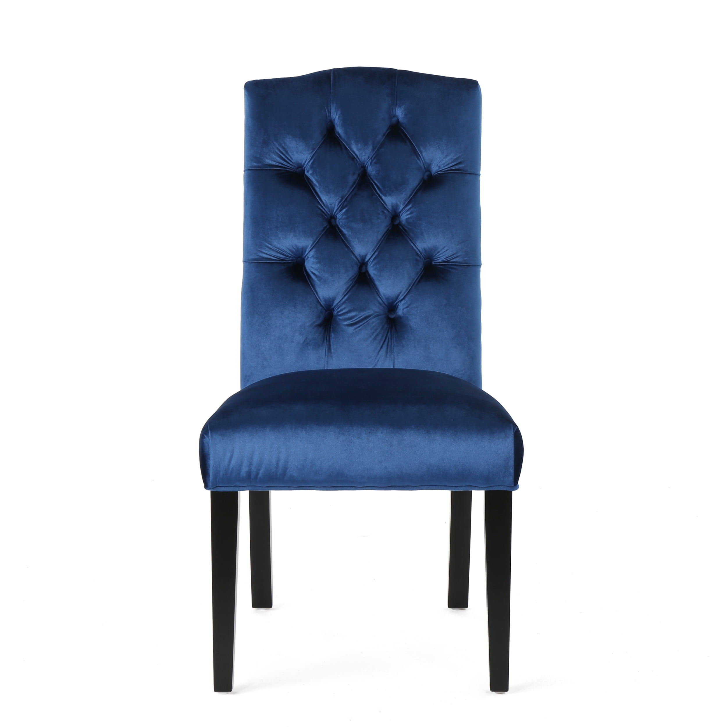 Noble House Nicholas Modern Velvet Dining Chairs, Set of 2,Navy Blue,Dark Brown - Image 2