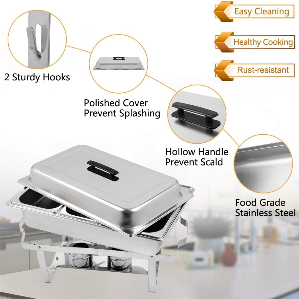 Ktaxon 1 Pack Chafing Dish for Buffet with 1/3 Size Food Pans, 8 Quart Stainless Steel Buffet Set, Rectangular Chafers and Warmers Sets for Party, Catering, Wedding, Banquet, Graduation - Image 8