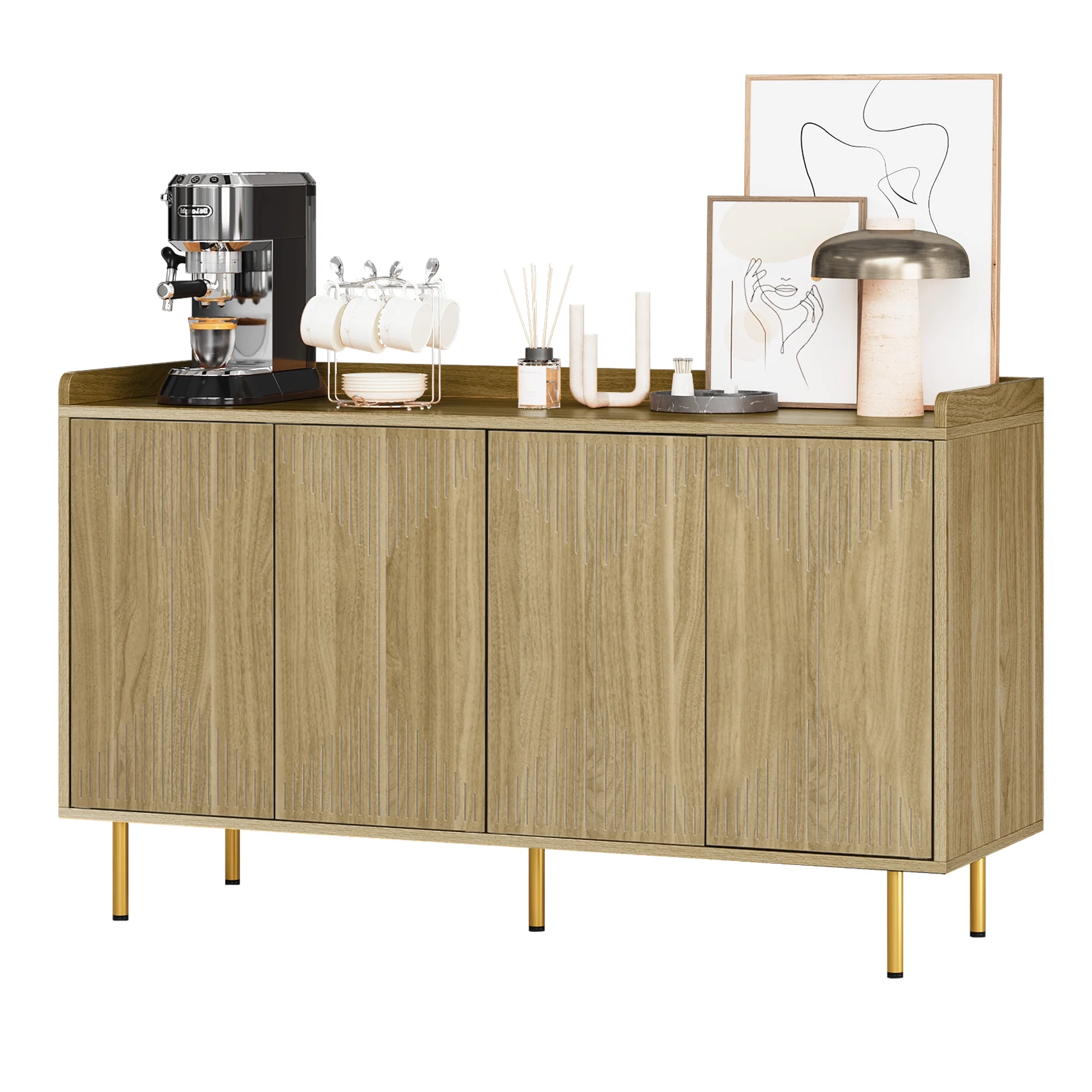 Uforic Storage Sideboard Cabinet Modern 4 Doors Kitchen Buffet Cabinet with Carved Design Doors Television Tables Entryway Cupboard Furniture with Gold Metal Legs,Brown - Image 6