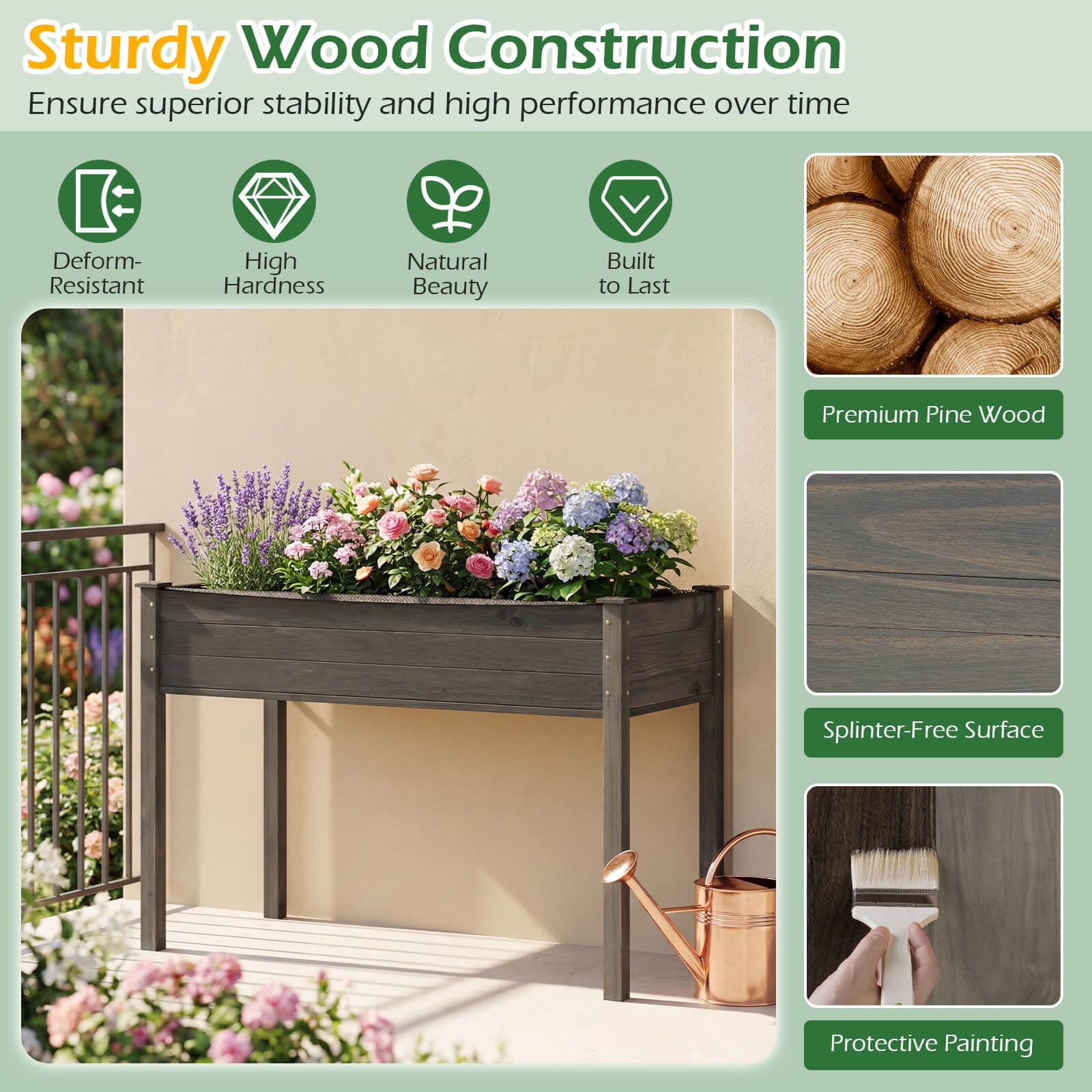 Costway Wooden Raised Vegetable Garden Bed Elevated Grow Vegetable Planter Gray - Image 8