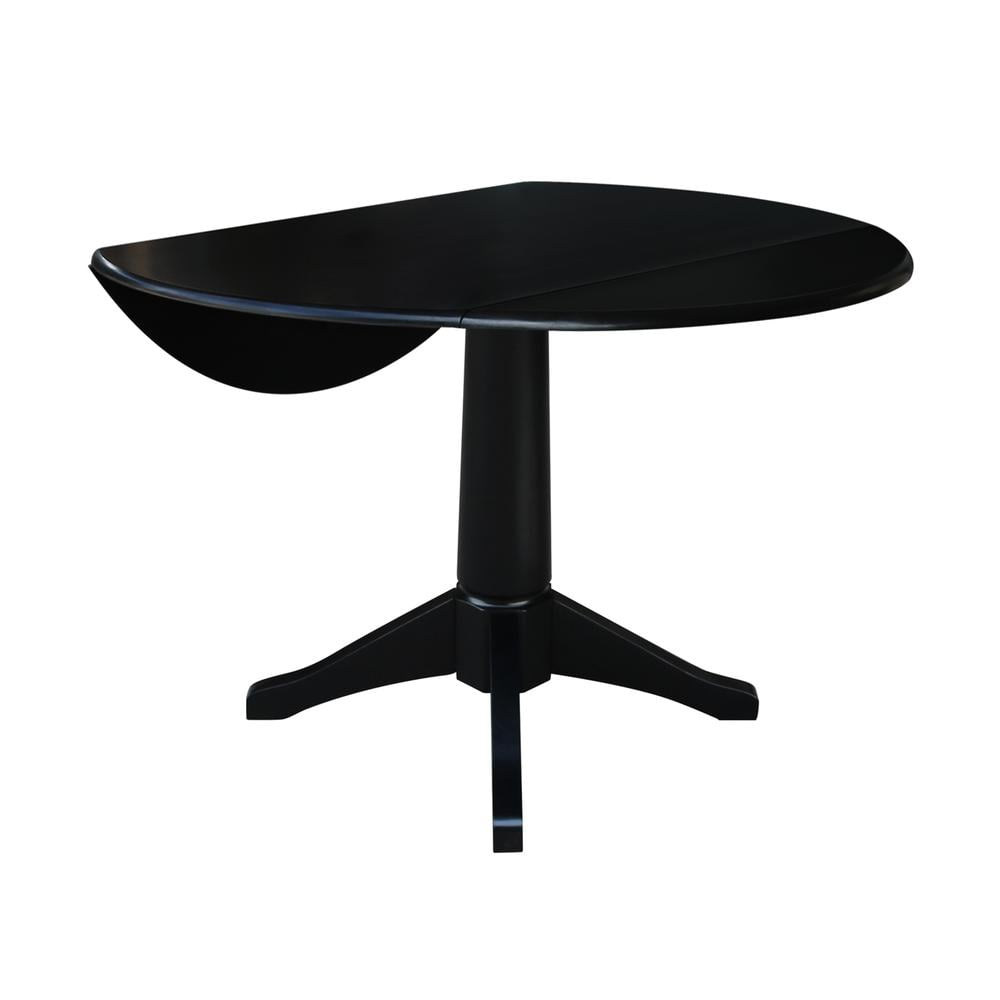 42" Round Solid Wood Black Dual Drop Leaf Pedestal Table by International Concepts - Image 11