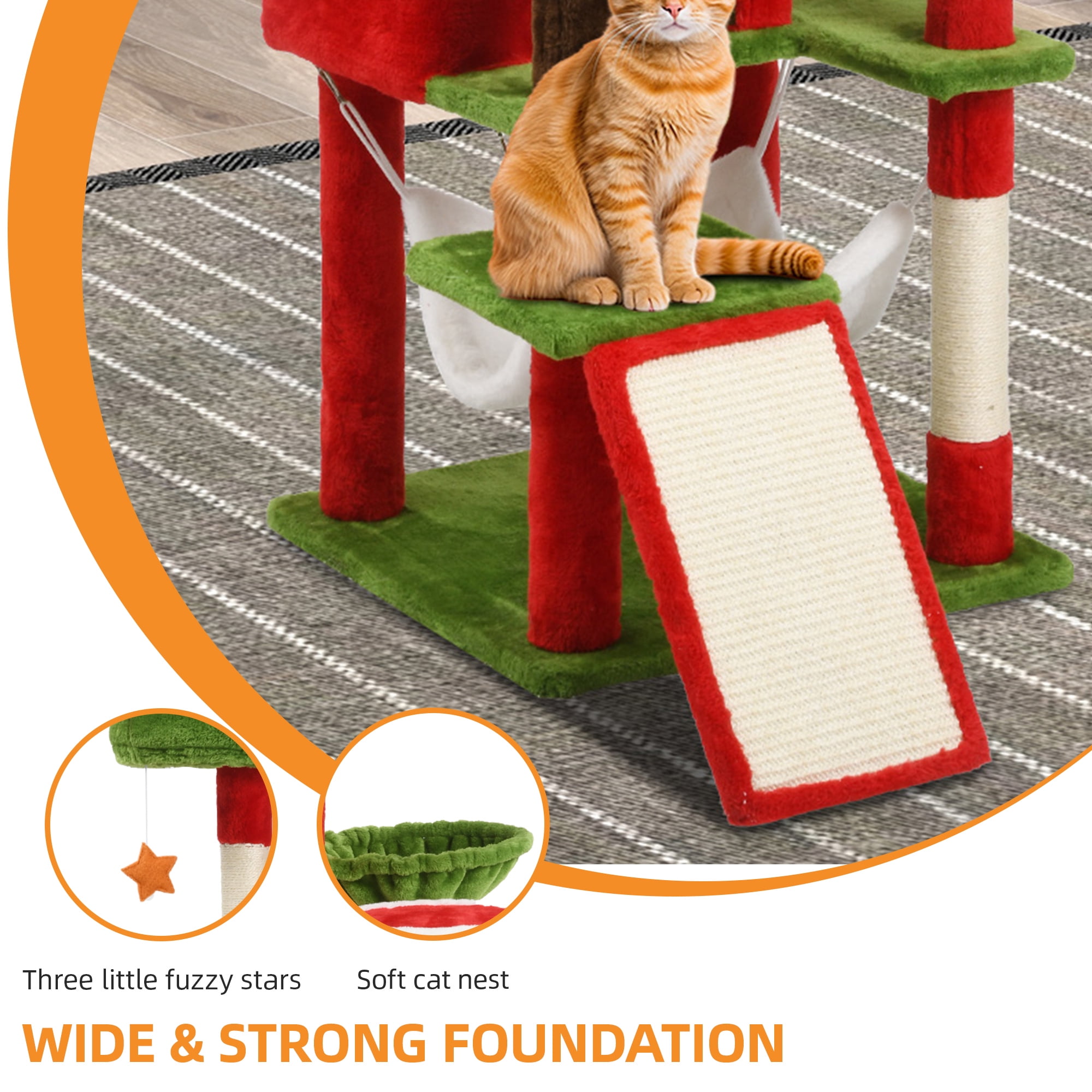 Uforic 75" Cat Tree Tower Condo, Multi-Level Christmas Cat Climbing Tower with Top Perches, Hammock, Scratching Posts, for Indoor Kittens' Play Center - Image 2