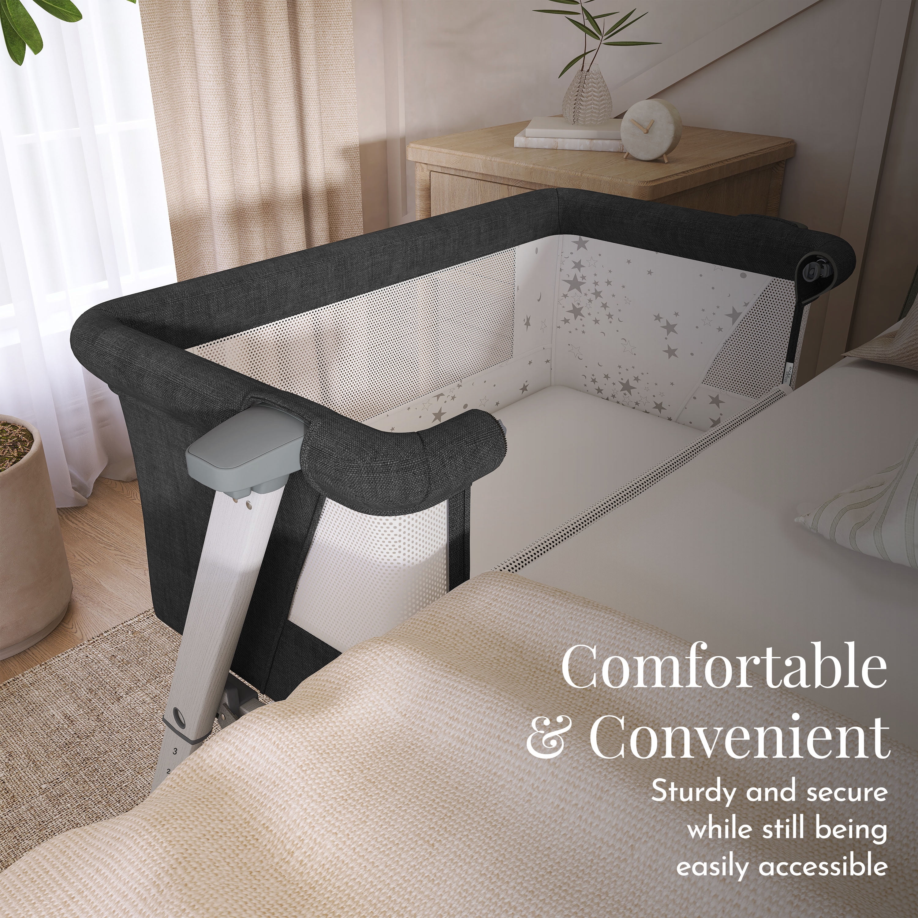 Evolur Stellar Bassinet and Bedside Sleeper in Black - Image 6