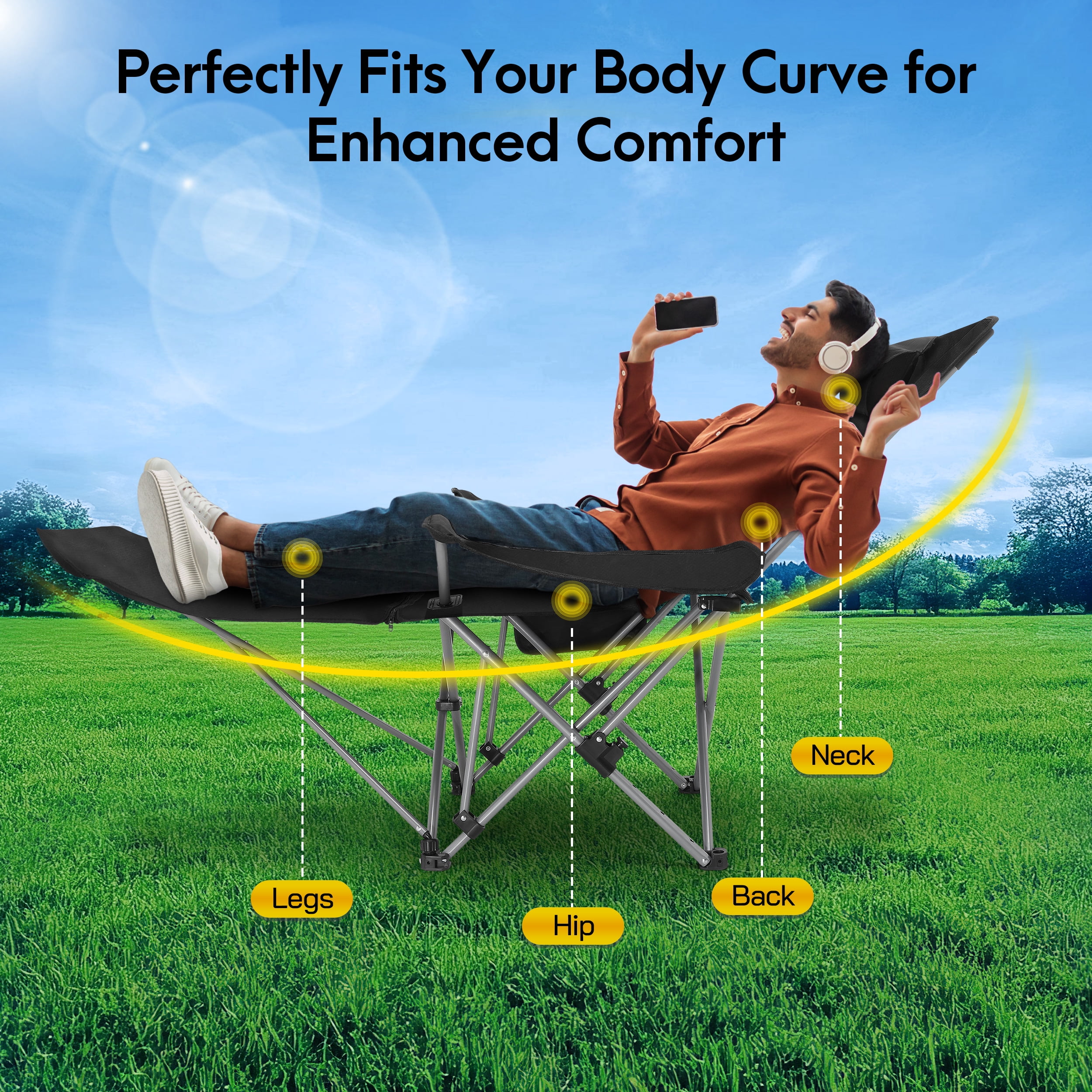 AMTPM Camping Chairs, Adjustable Folding Chairs 330lbs with Detachable Footrset for Camping Hiking Gardening Travel Beach Picnic, Adult - Image 10