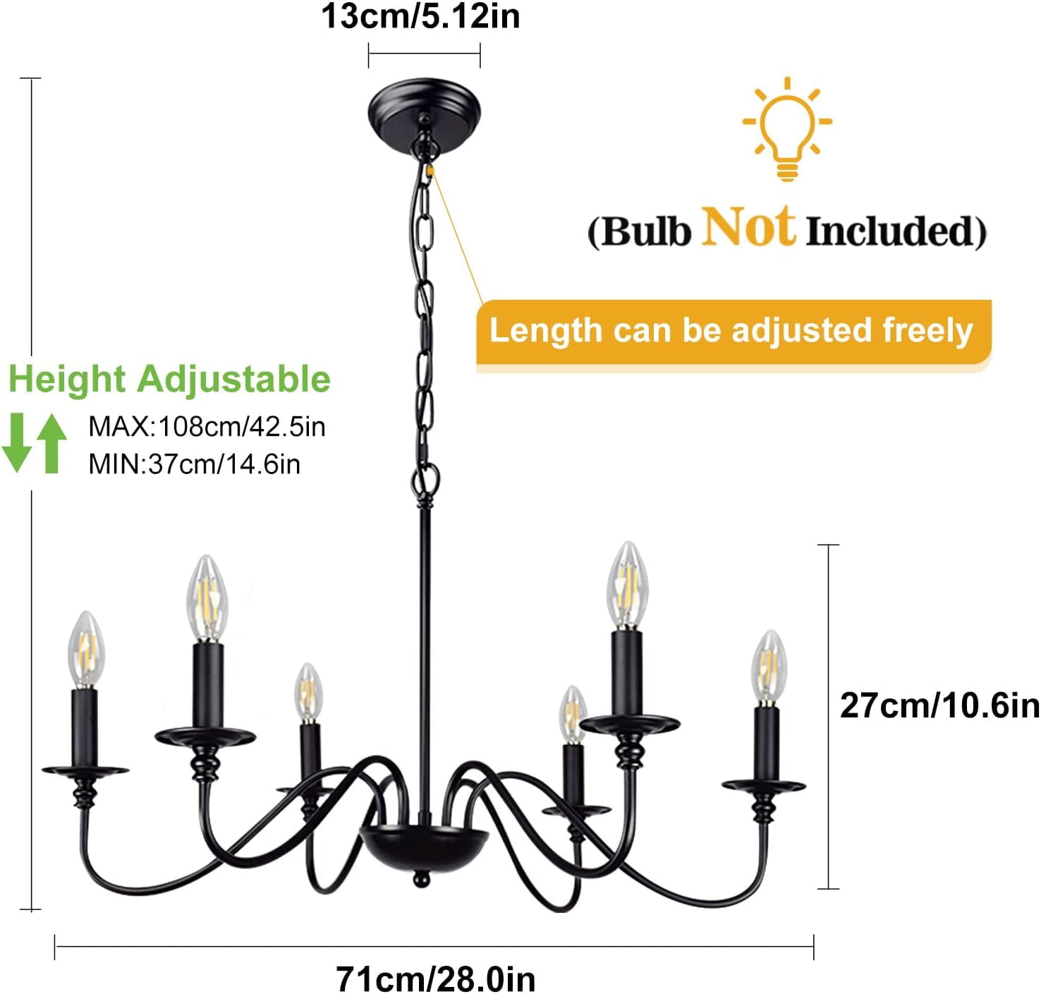 DingLiLighting 6 Light Farmhouse Chandelier Candle Stick Chandeliers Modern Black Pendant Light for Kitchen Island Industrial Iron Chandelier for Living Room Foyer Dining - Image 7