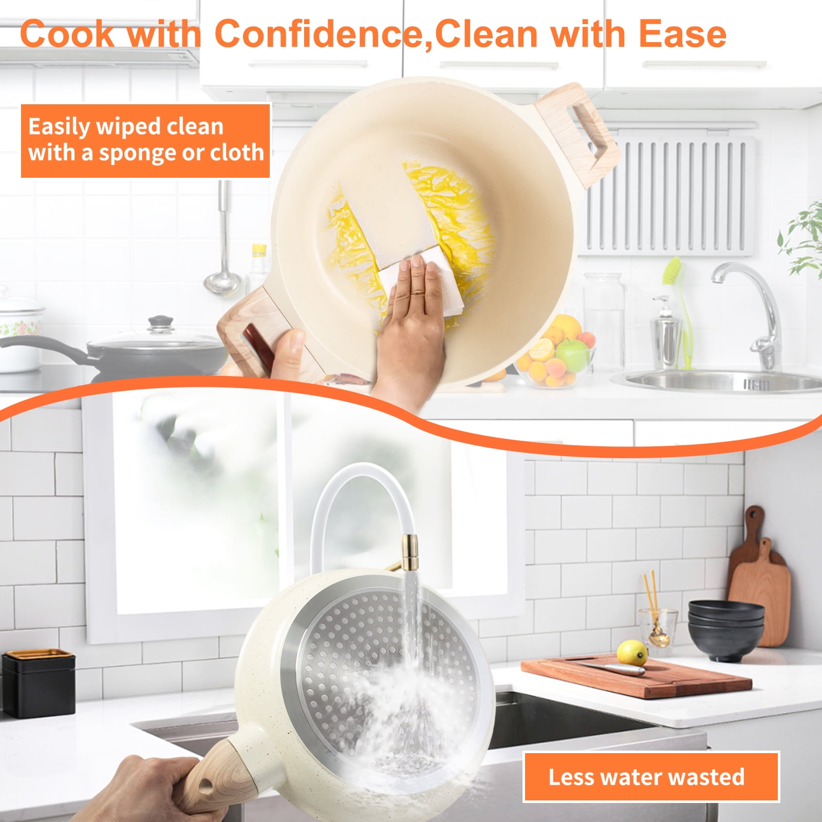 Sugift 1 Piece Nonstick Aluminum and Granite Pot and Pan Set, White - Image 3