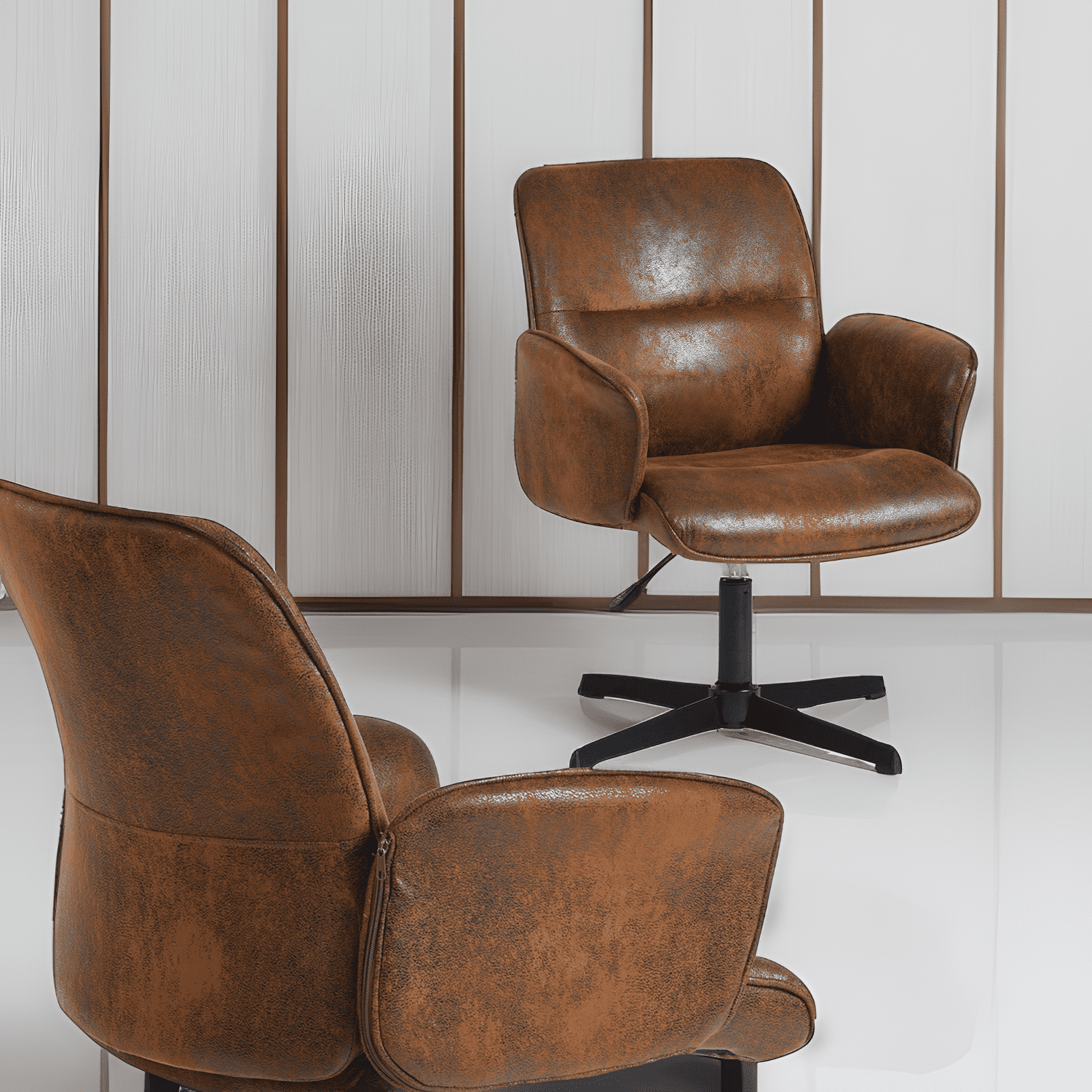 Homy Casa Home Office Desk Chair, Swivel Height Adjustable Criss-cross Computer Chairs Armchair Suede Brown - Image 5