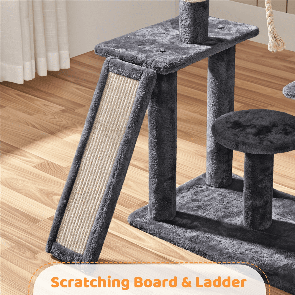 Alden Design Multilevel Plush Cat Tree Activity Tower Play Center with Sisal Scratching Posts, Dark Gray - Image 5