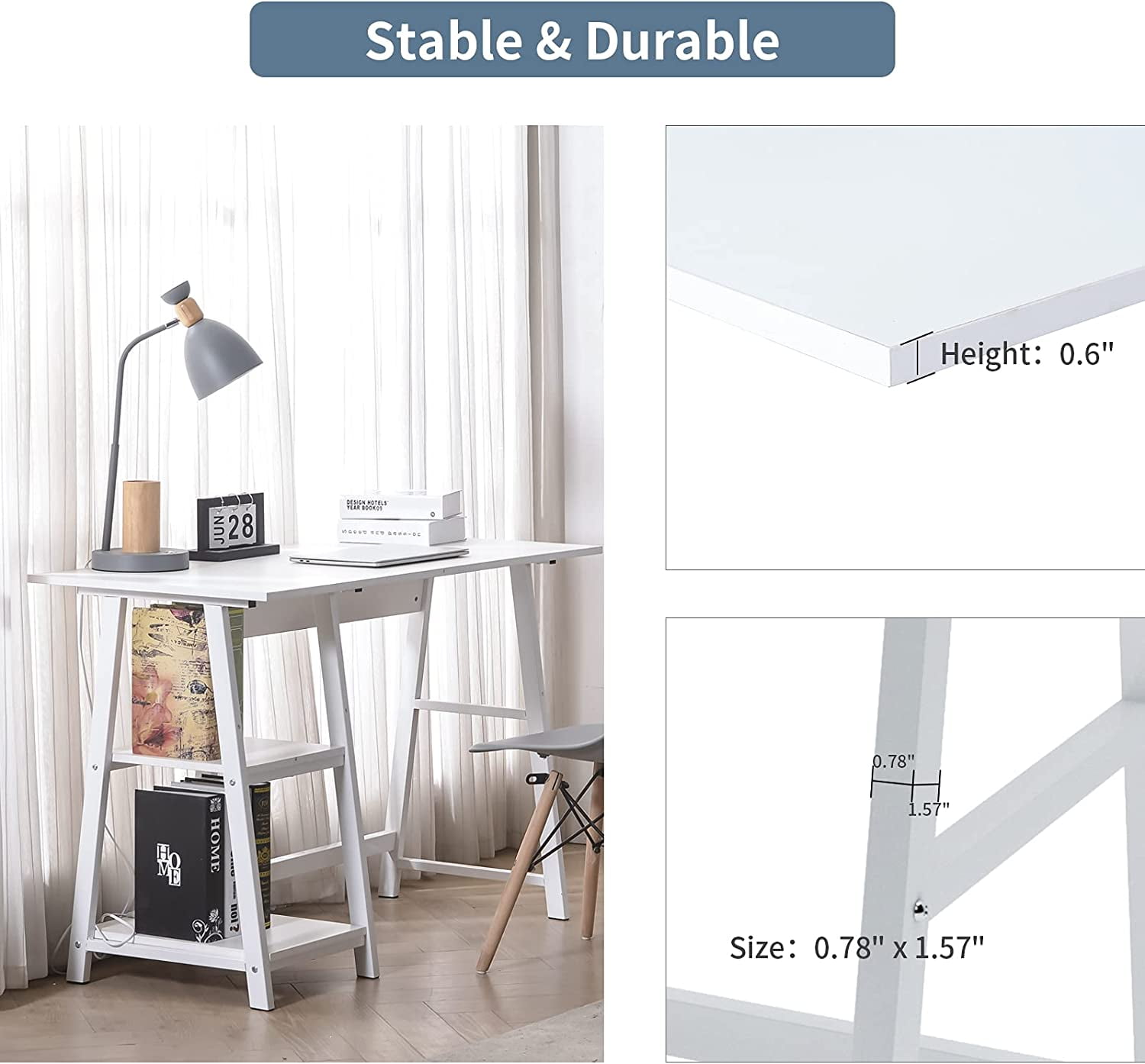 Natwind 43" White Desk Home Office Computer Working Student Study Table with 2-Tier Storage Bookshelves Modern Simple Study Laptop Writing Elegant Style Desk Workstation for Office Home White - Image 9