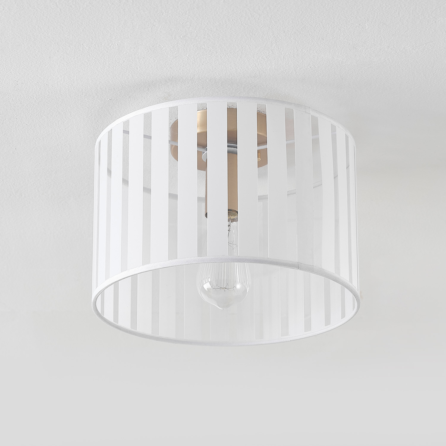 Novogratz x Globe Electric Novogratz x Globe Brooklyn 1-Light Matte Brass Flush Mount Ceiling Light with Clear and White Striped Plastic Shade, 91002389 - Image 6