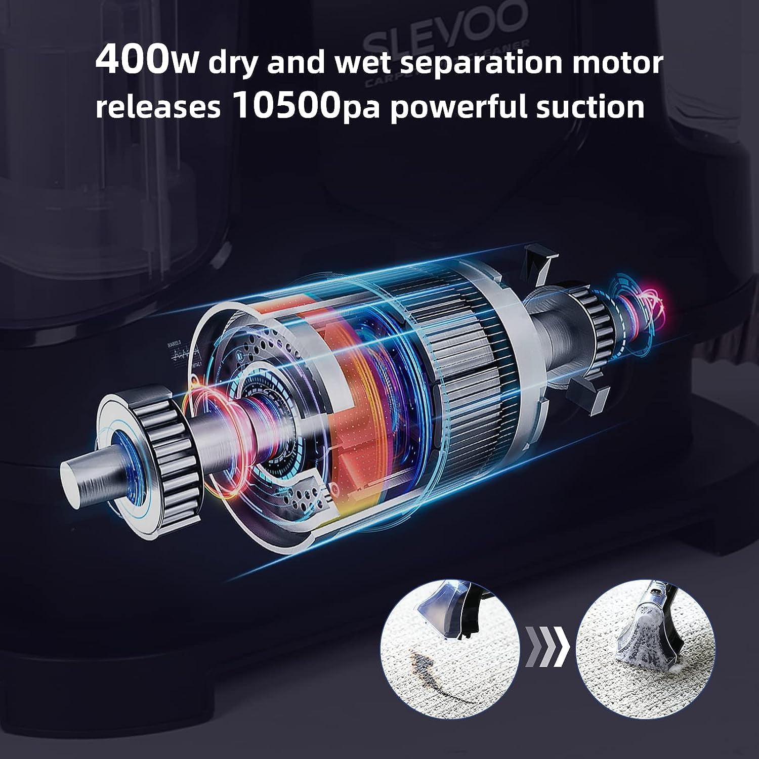 Slevoo Portable Carpet Cleaner, Upholstery Cleaner with Pet Spot Stain Remover, 10.5Kpa Strong Suction, 400W Powerful Motor, New - Image 2