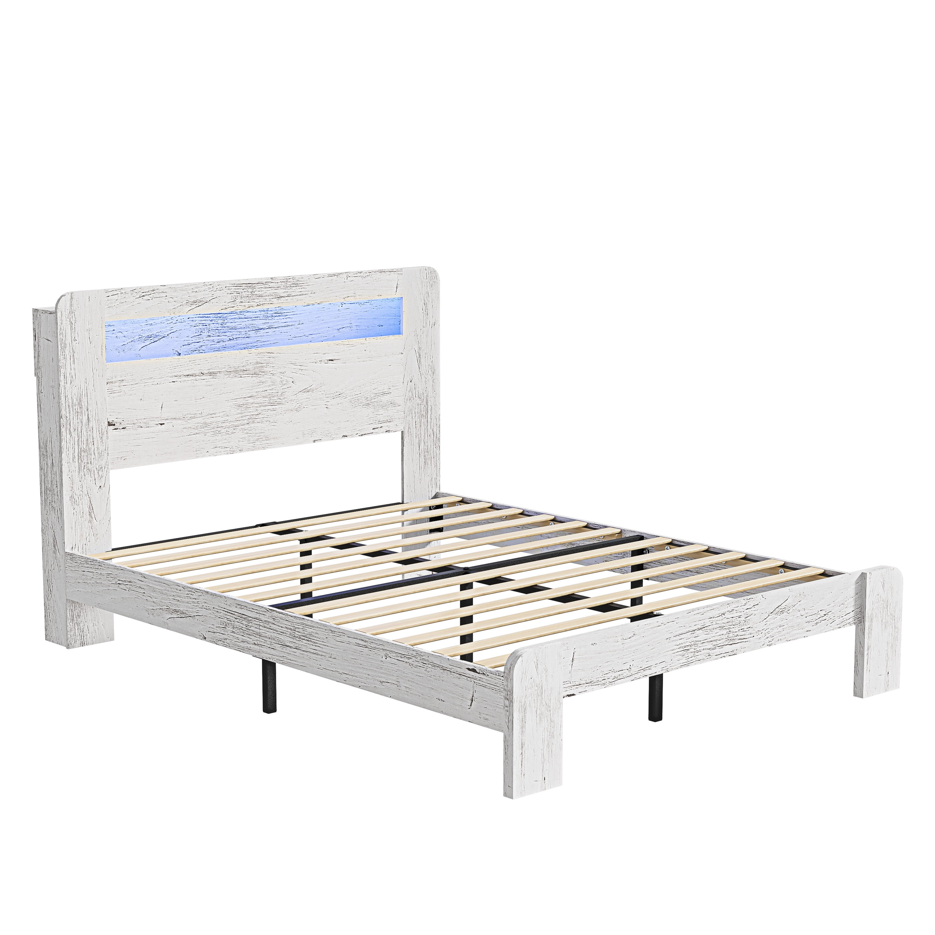 Full Bed Frame with LED Storage Headboard and Charging Station, UHOMEPRO Wood Full Bed Frame with Strong Support and RGB Lights, Modern Farmhouse Bedroom Furniture, No Box Spring Needed, White - Image 11