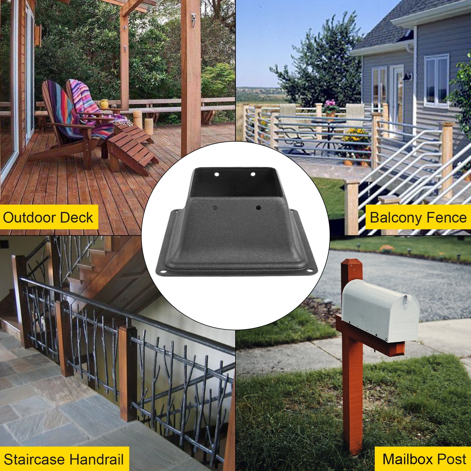 VEVOR Deck Post Base 10 pcs Post Base Skirt 4 x 4 Inch Post Support Flange 2.5 LBS Deck Post Skirt Black Powder-Coated Decking Post Base with Thick Steel for Deck Supports Porch Railing Post Holders - Image 2
