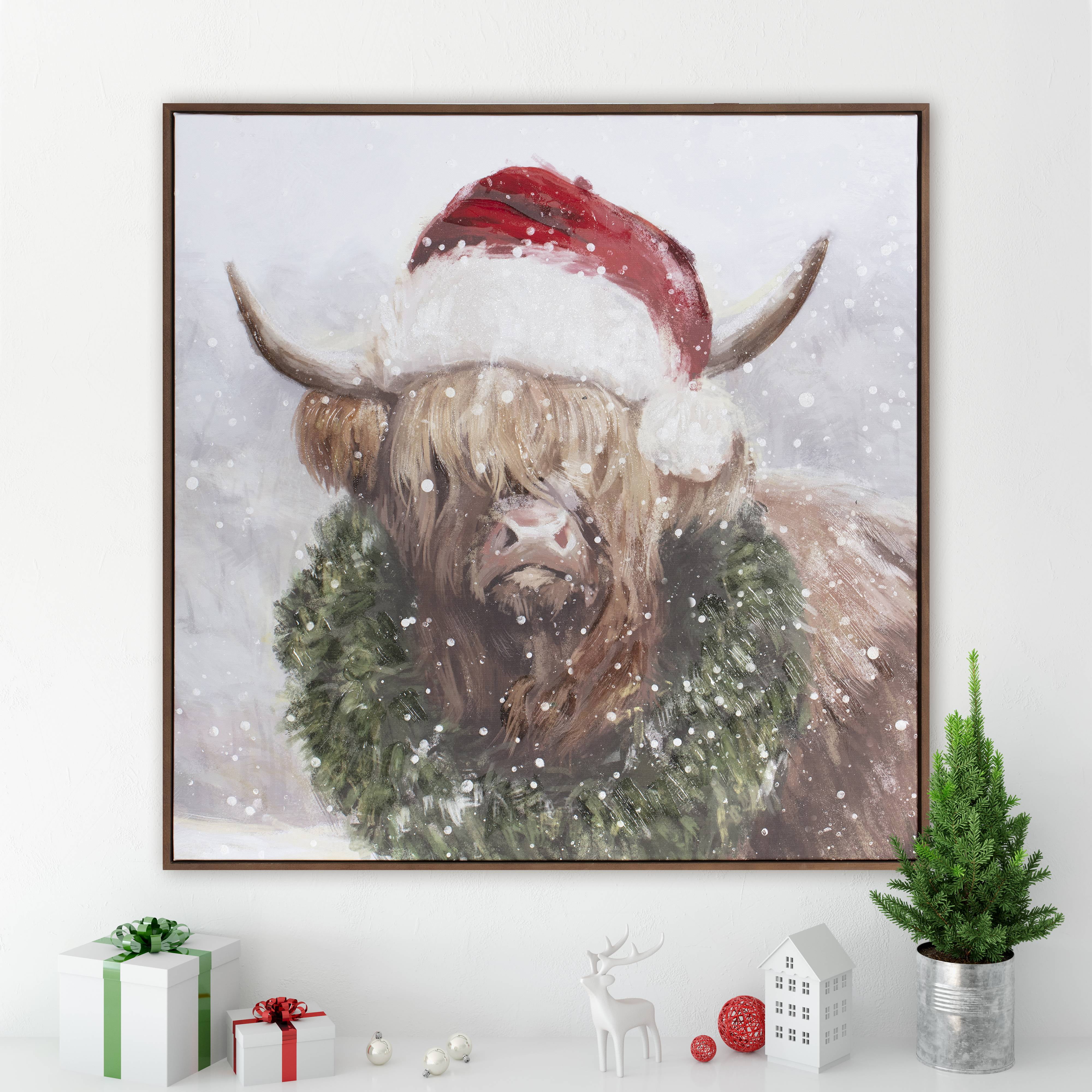 30" x 30" A Cow Named Sugar - Reclaimed Wood Framed & Embellished Canvas Holiday Wall Art - Image 4