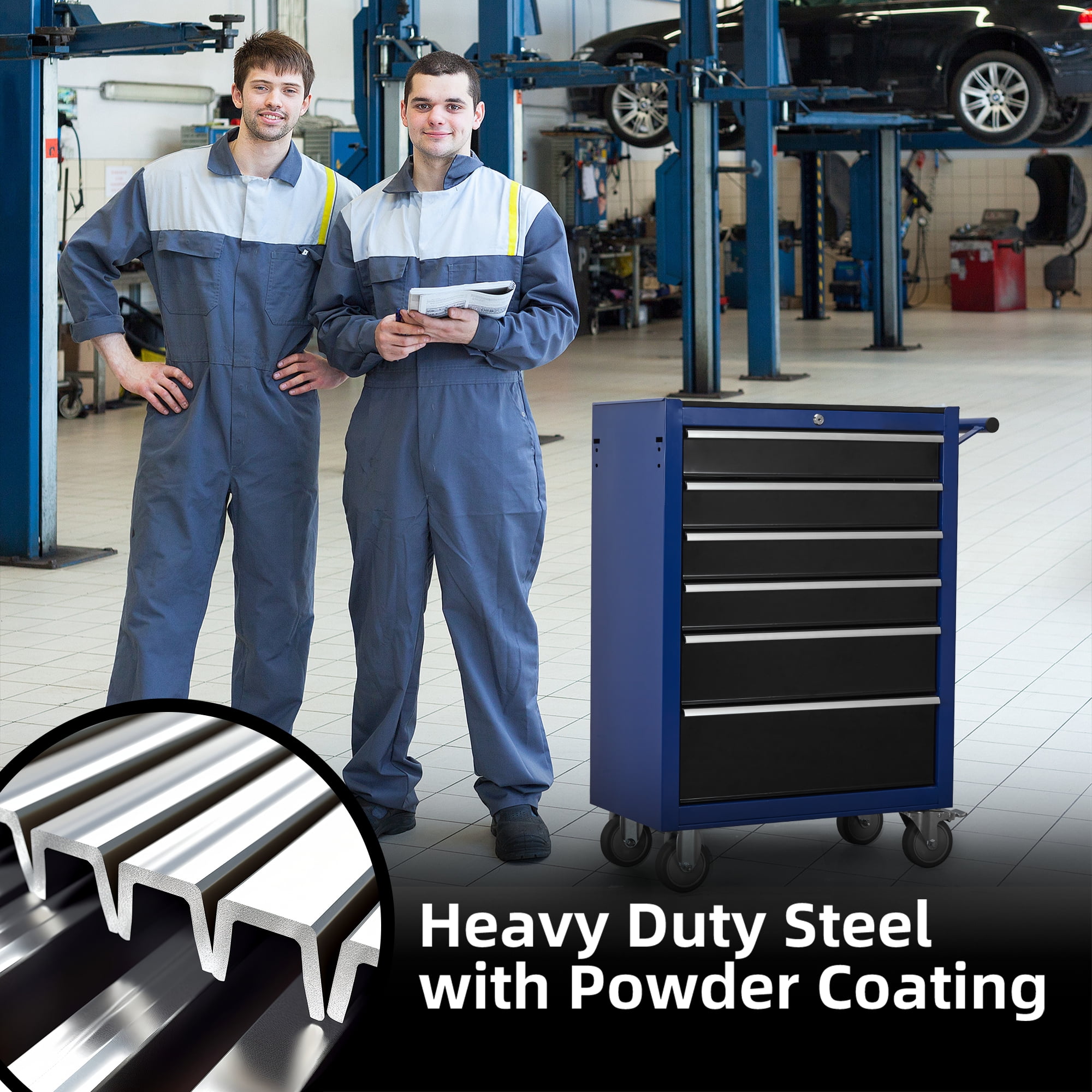 6-Drawer Rolling Tool Chest Cabinet, Large Capacity Organizers Metal Tool Box with Wheels Tool Storage Cart for Garage, Workshop - Image 4