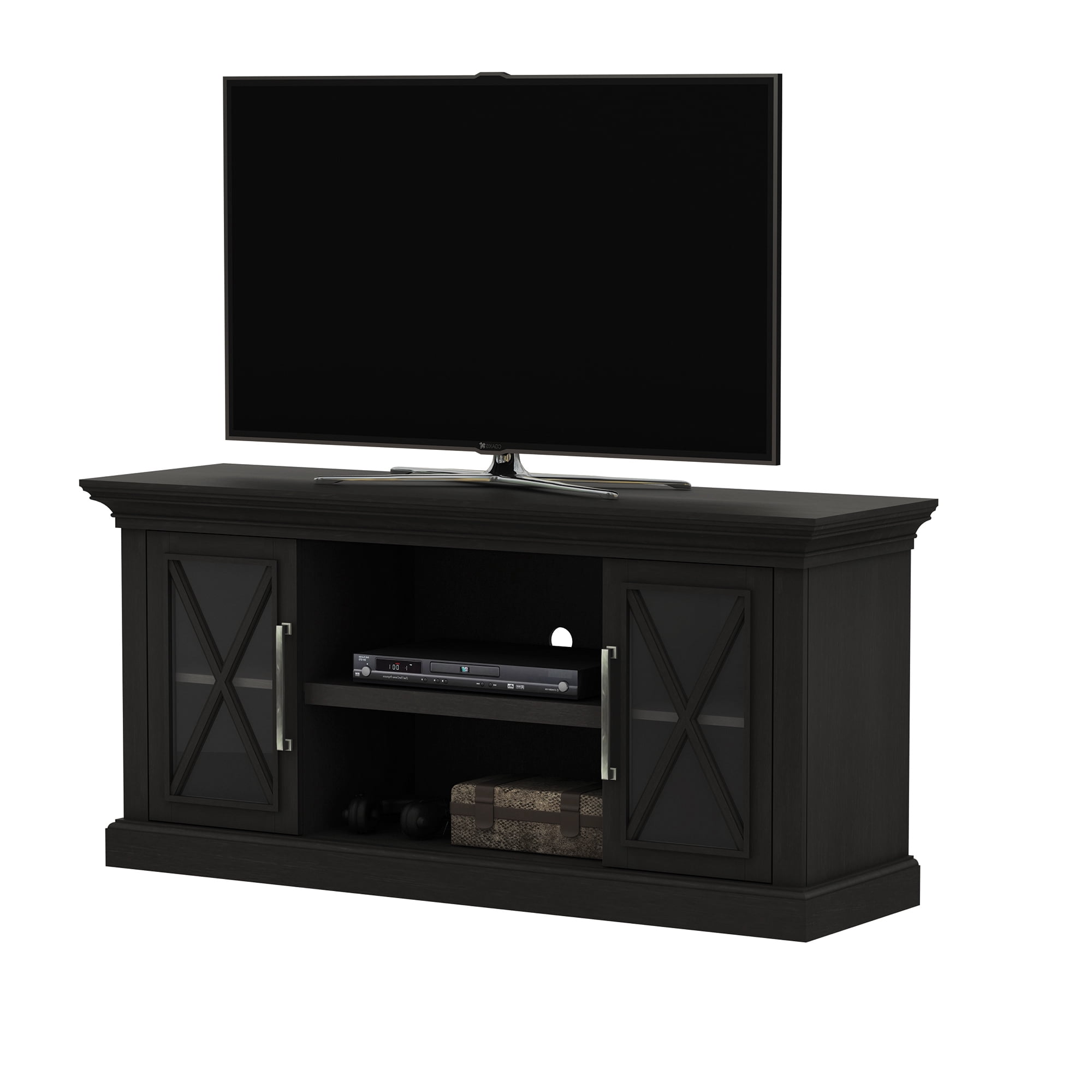 Luxe Society Hill TV Stand for TVs up to 65 inches Screen Size with Two Side Cabinets and Open Center Shelves in York Black - Image 3