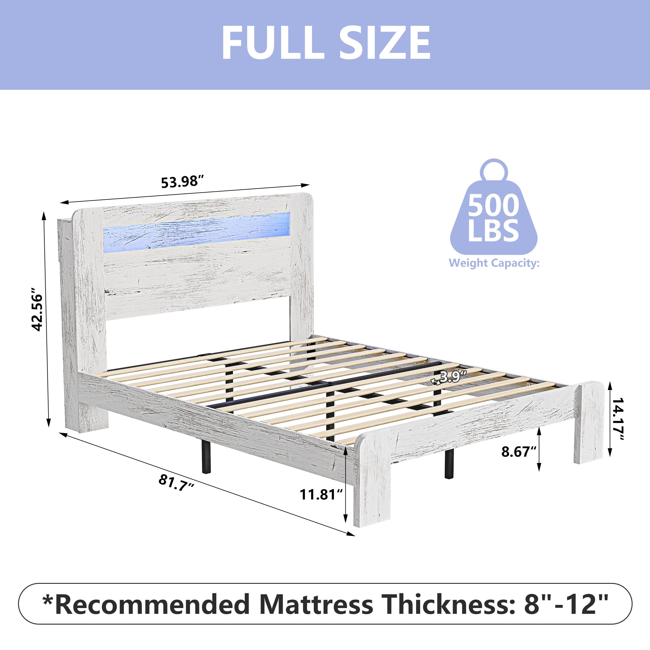 Full Bed Frame with LED Storage Headboard and Charging Station, UHOMEPRO Wood Full Bed Frame with Strong Support and RGB Lights, Modern Farmhouse Bedroom Furniture, No Box Spring Needed, White - Image 2