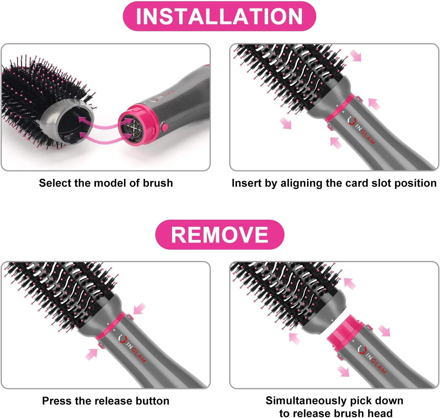 IG INGLAM 4 in 1 Hair Appliance, Hair Dryer Brush, Detachable Brush Hair Dryer Set, Negative Ion Blowout Brush for Straightening/ Drying/ Curling/ Styling, Gray - Image 3