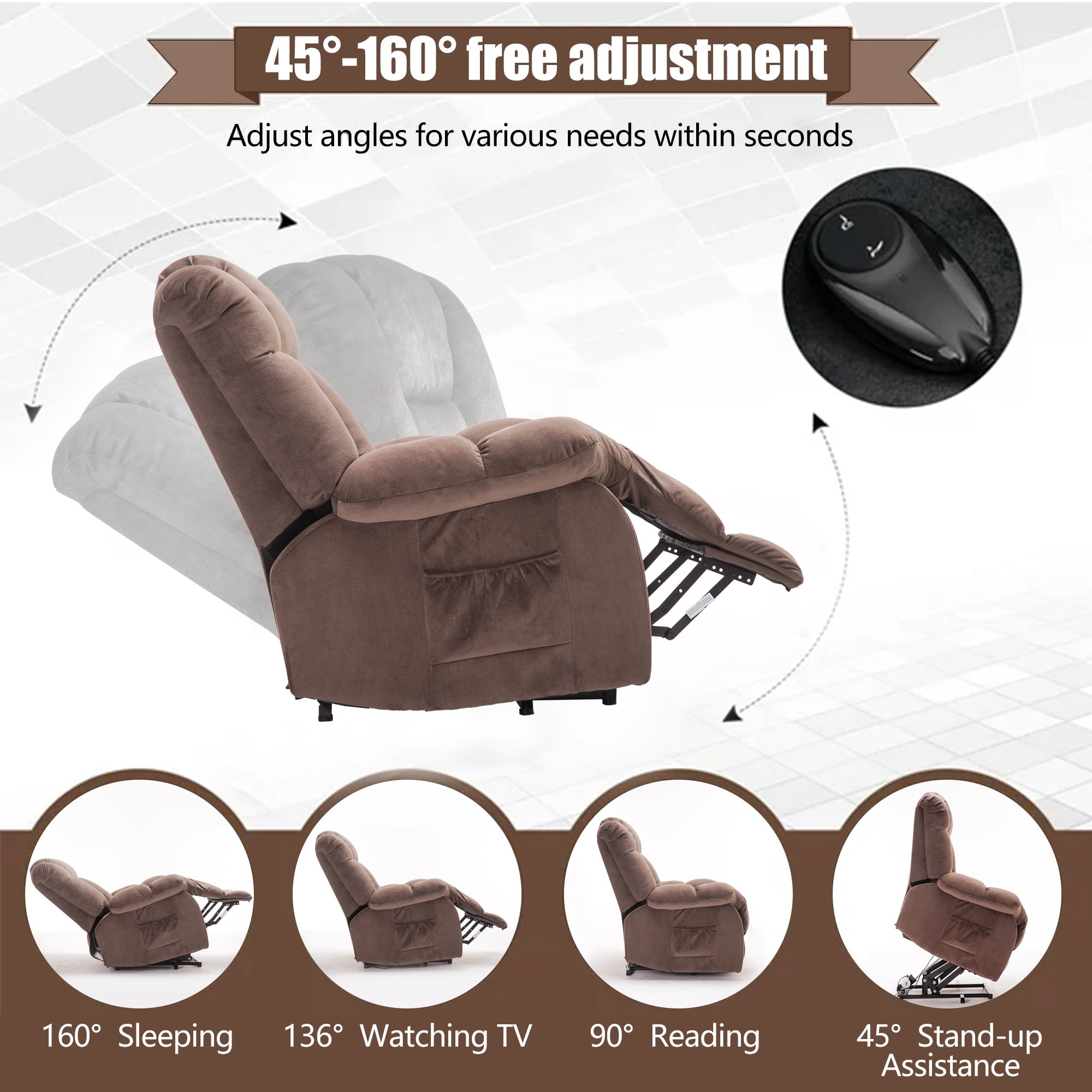 Large Power Lift Recliner Chair for Elderly, Overstuffed Wide Recliners for Adults, Heavy Duty Recliner Sofa and Safety Motion Reclining Mechanism,300lb Capacity,Camel - Image 3
