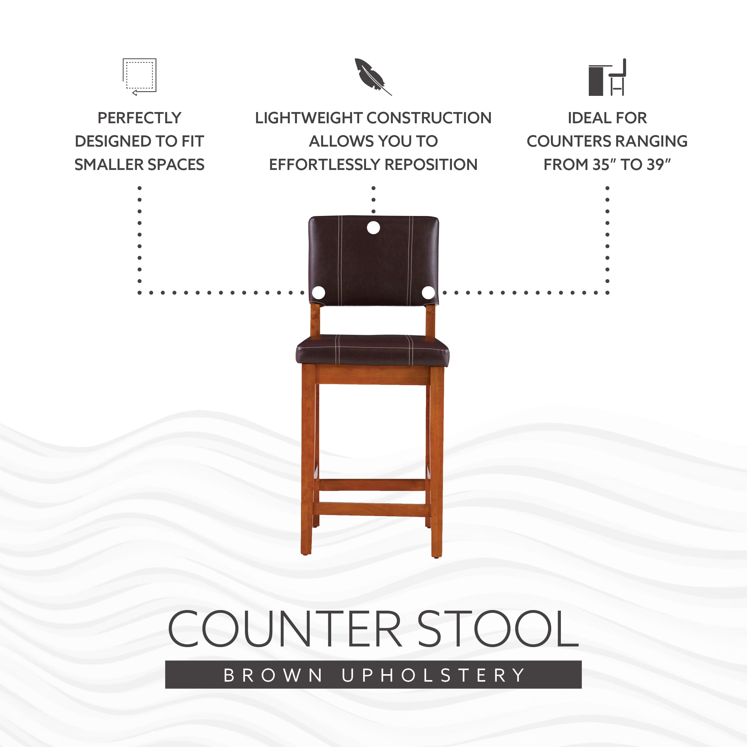 Linon Milano 24" Mid Back Indoor Upholstered Counter Stool, Medium Walnut/Dark Brown Faux Leather - Image 13