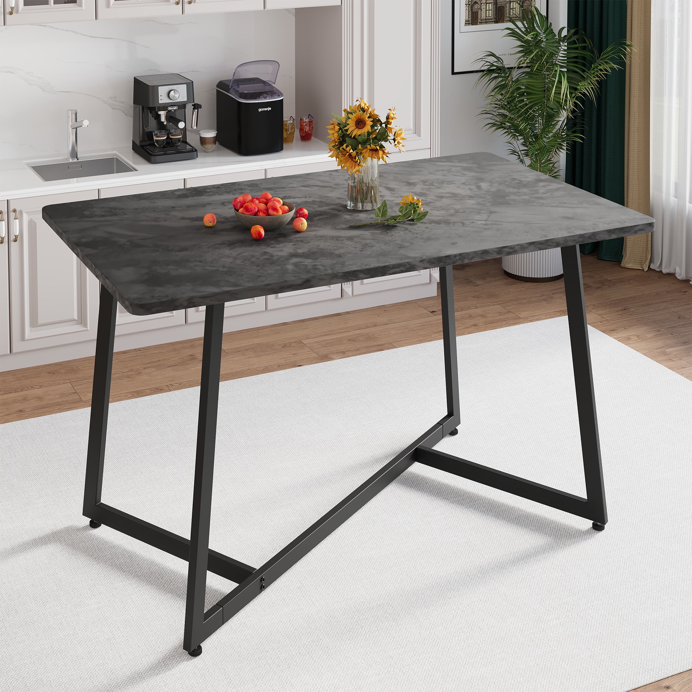 PORKISS 5 Piece Dining Table and Chair Set, Kitchen Dining Room Table Set with Faux Marble Table PU Leather Chairs, Rectangle Dining Table Set for 4, Dinette Set for Small Space, Gray + Black - Image 7