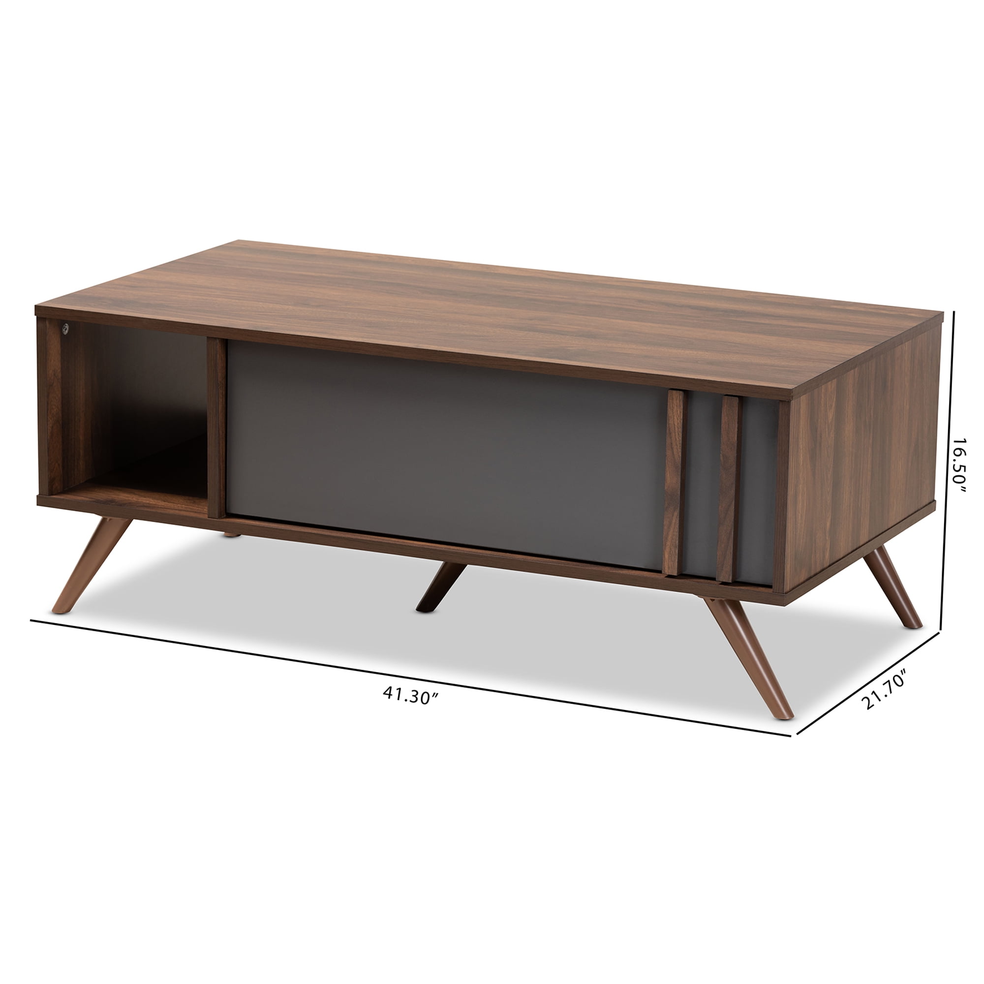 Baxton Studio Naoki Modern and Contemporary Two-Tone Grey and Walnut Finished Wood 1-Drawer Coffee Table - Image 10