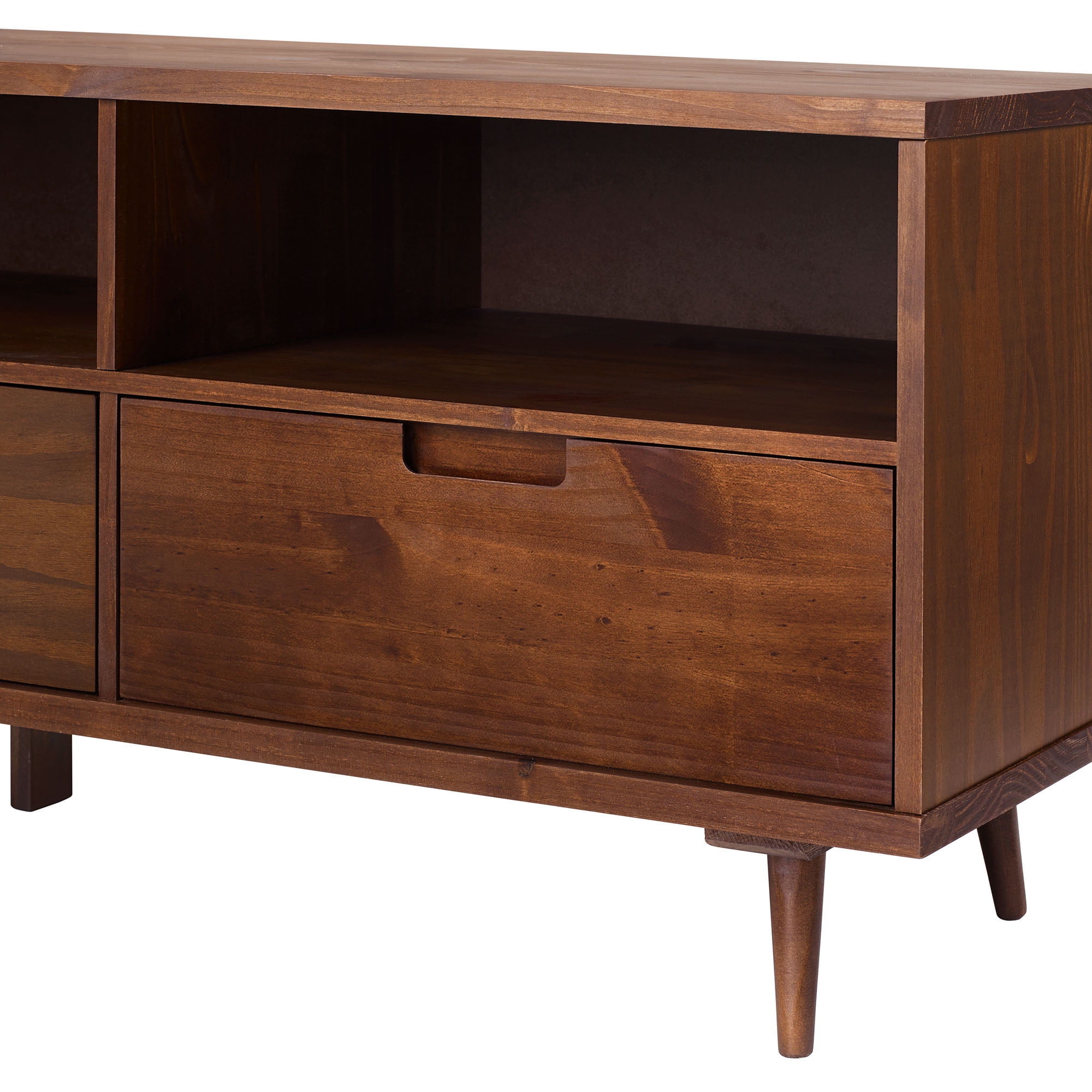 Walker Edison Modern Boho Wood 3 Drawer 70” TV Stand, Walnut - Image 9