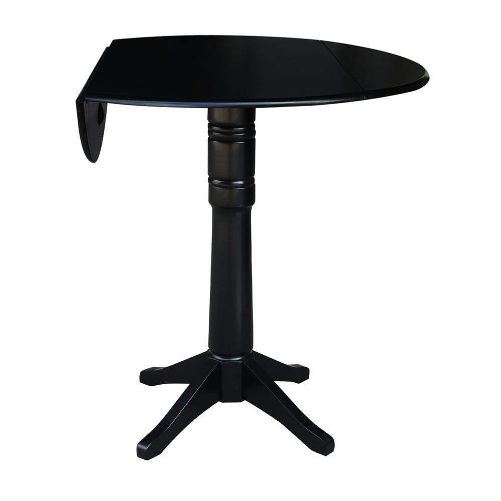 42" Round Solid Wood Black Dual Drop Leaf Pedestal Table by International Concepts - Image 9