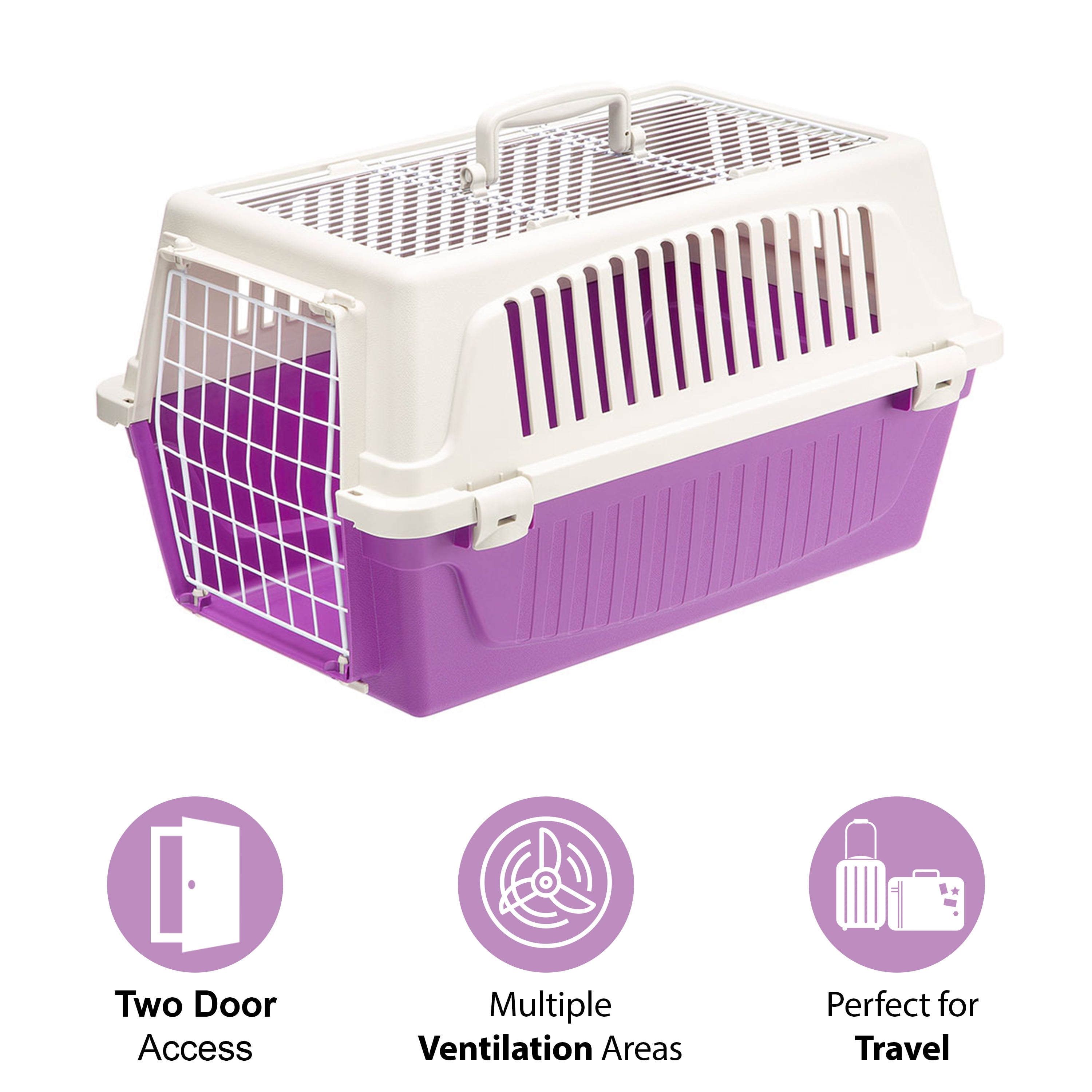 Ferplast ATLAS Two Door Top Load Plastic Kennel Carrier, For Small Cat or Dog, Purple 22 inch - Image 5