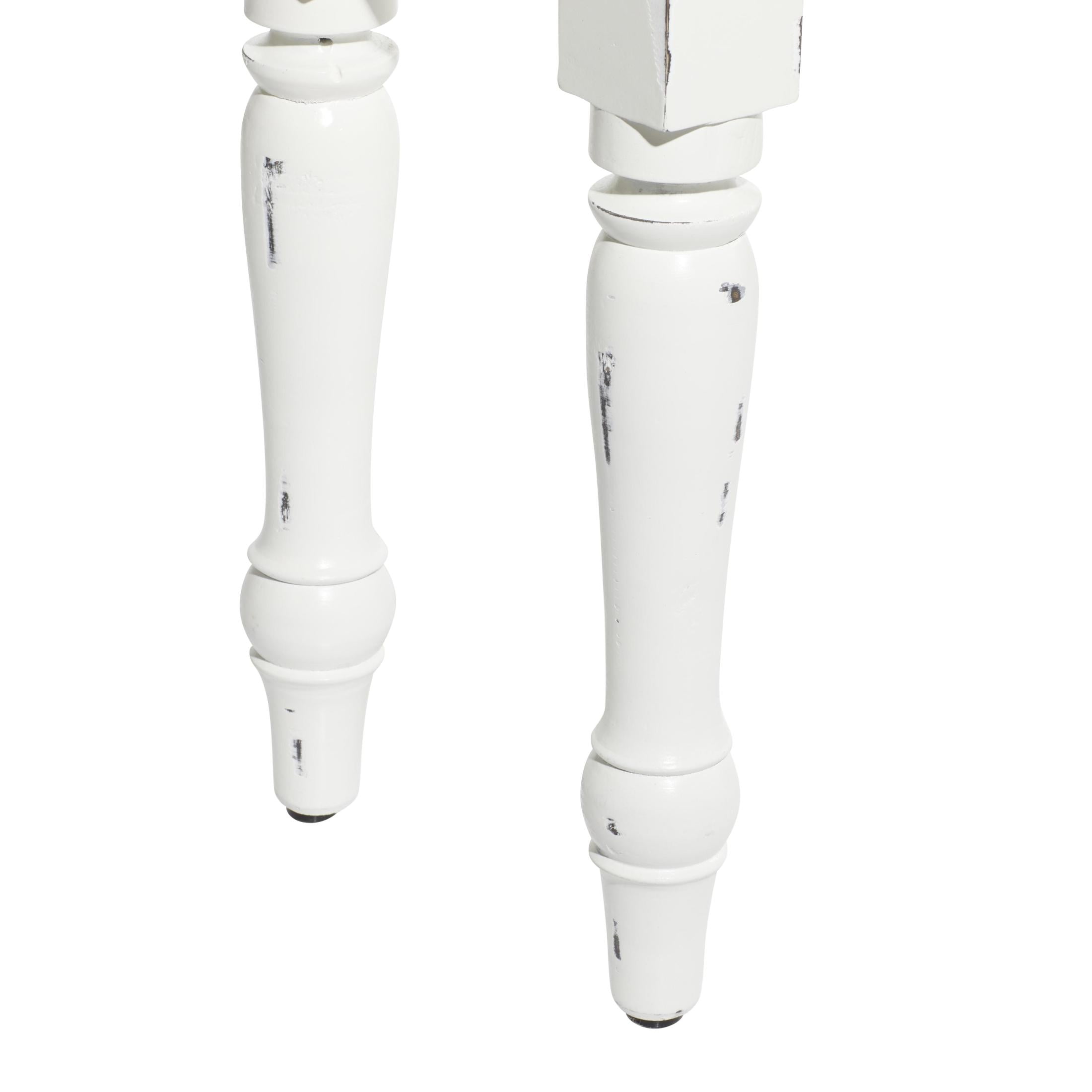 DecMode Wood Extra Long Distressed Slatted Bench with Turned Legs, White - Image 5