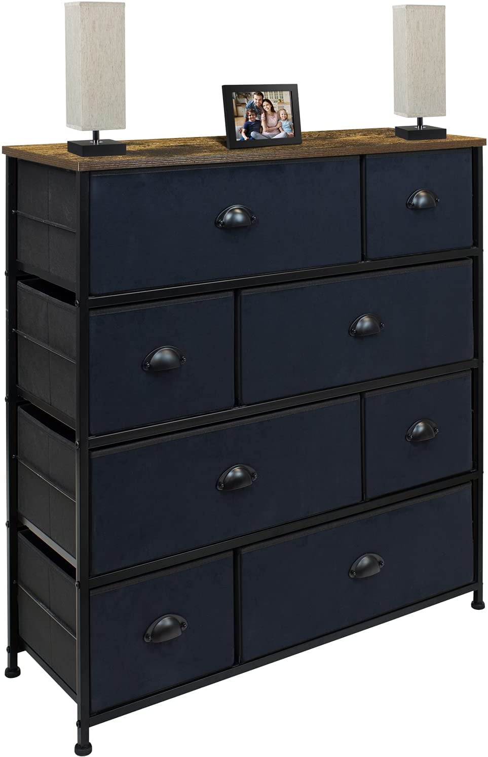 8 Drawers Dressers for Bedroom, Chest for Bedroom Office Organization - Steel Iron Frame, Rustic Farmhouse Wood Top - Black - Image 4