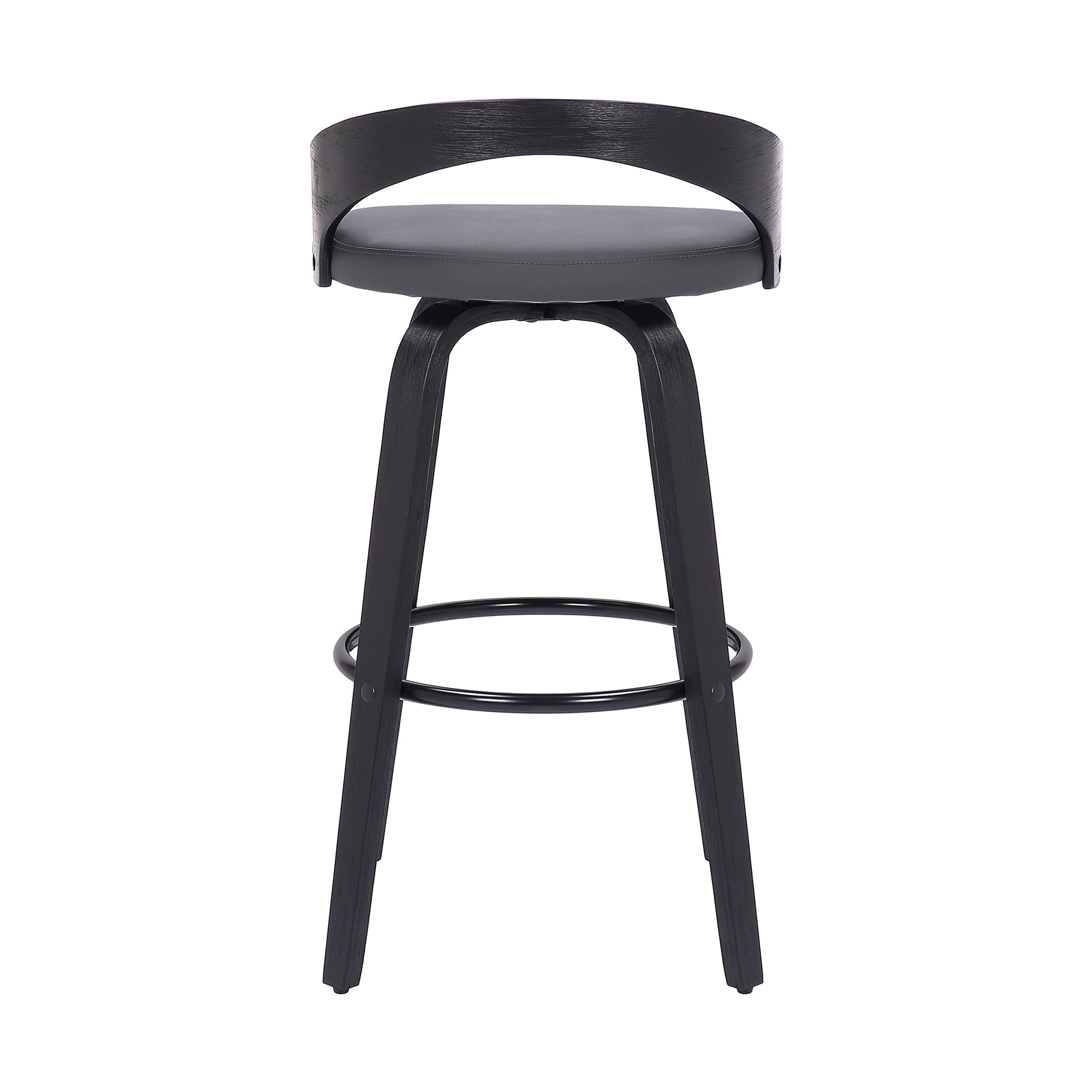 Sonia 26" Counter Height Swivel Gray Faux Leather and Black Wood Bar Stool - Image 2