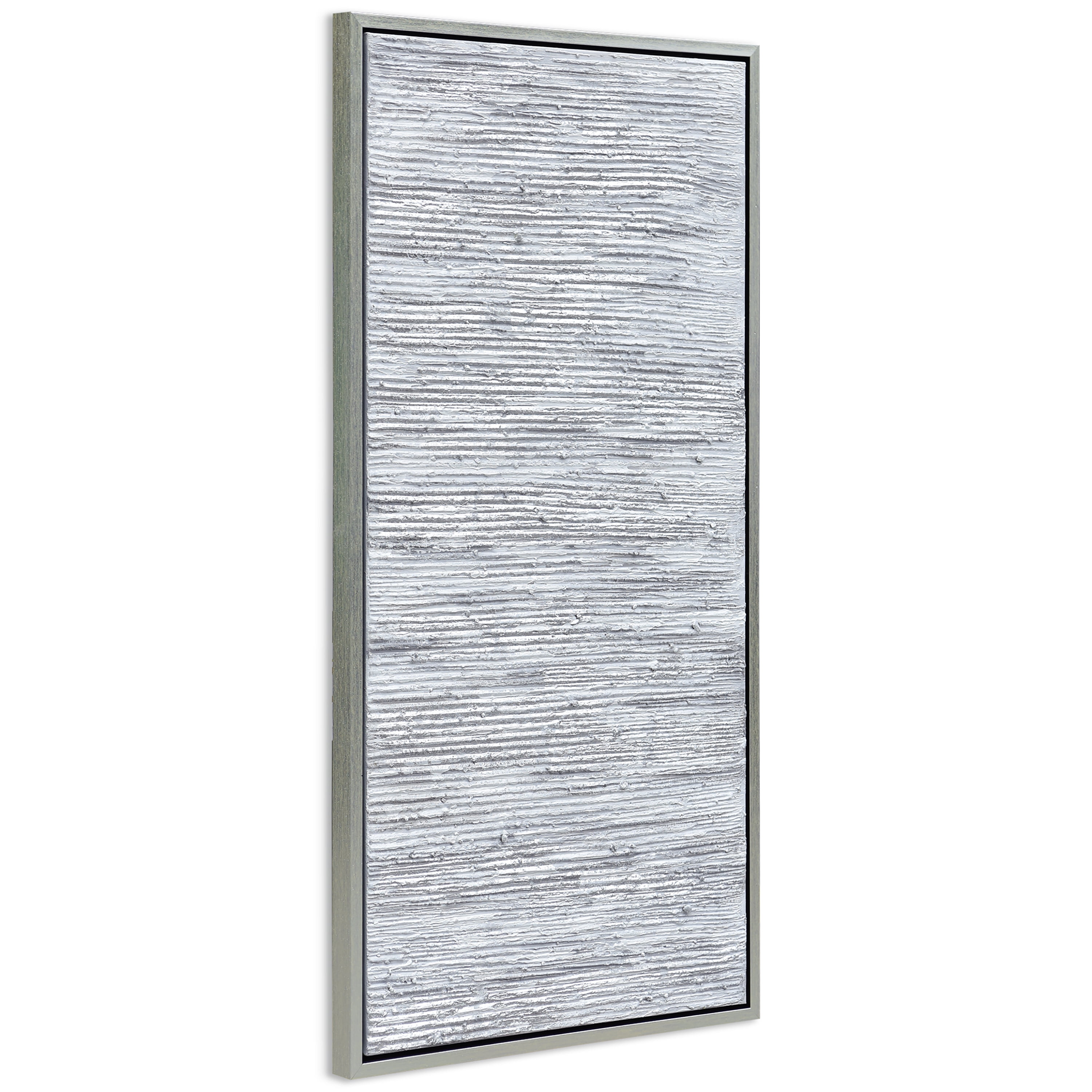 Silver Frequency Textured Hand Painted Canvas Wall Art with Silver Foil by Martin Edwards 24" x 48" - Image 4