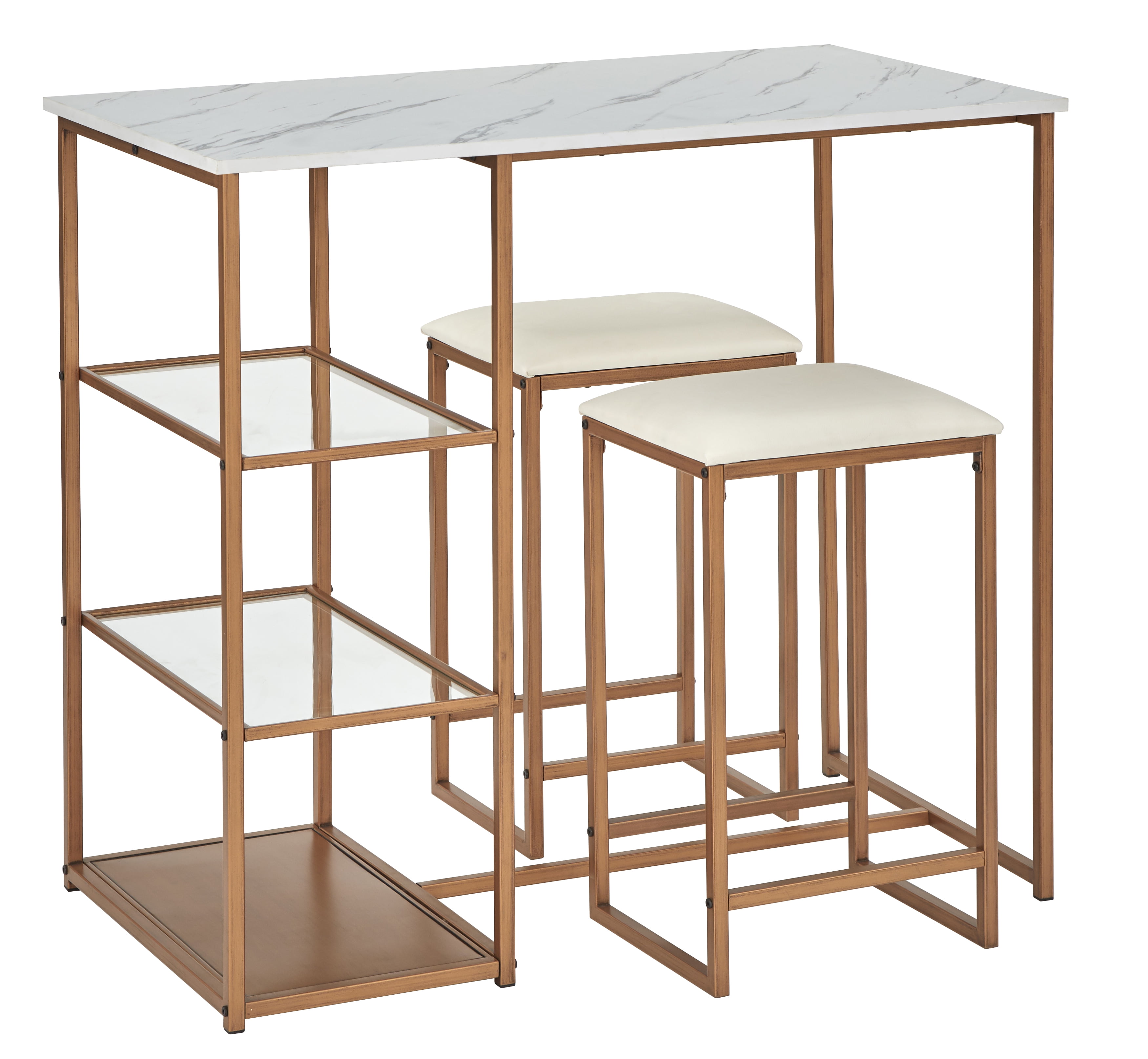 TMS Lane 3-Piece 36" high Counter Height Dining Set, Seats 2, Table and 2 Stools, White and Gold - Image 3