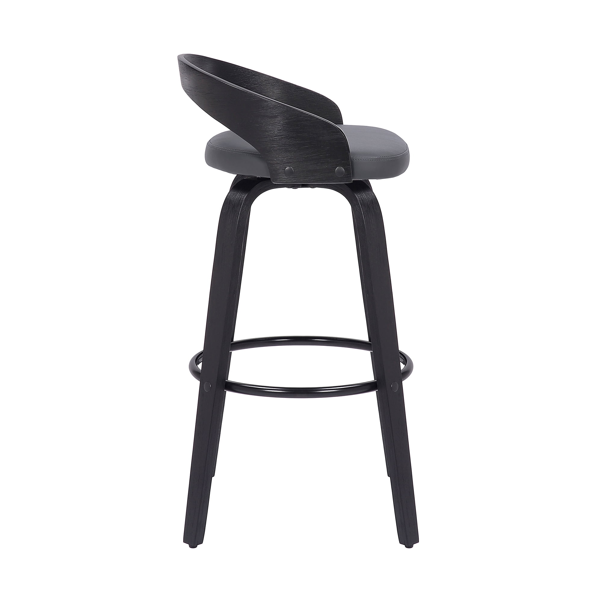 Sonia 26" Counter Height Swivel Gray Faux Leather and Black Wood Bar Stool - Image 5